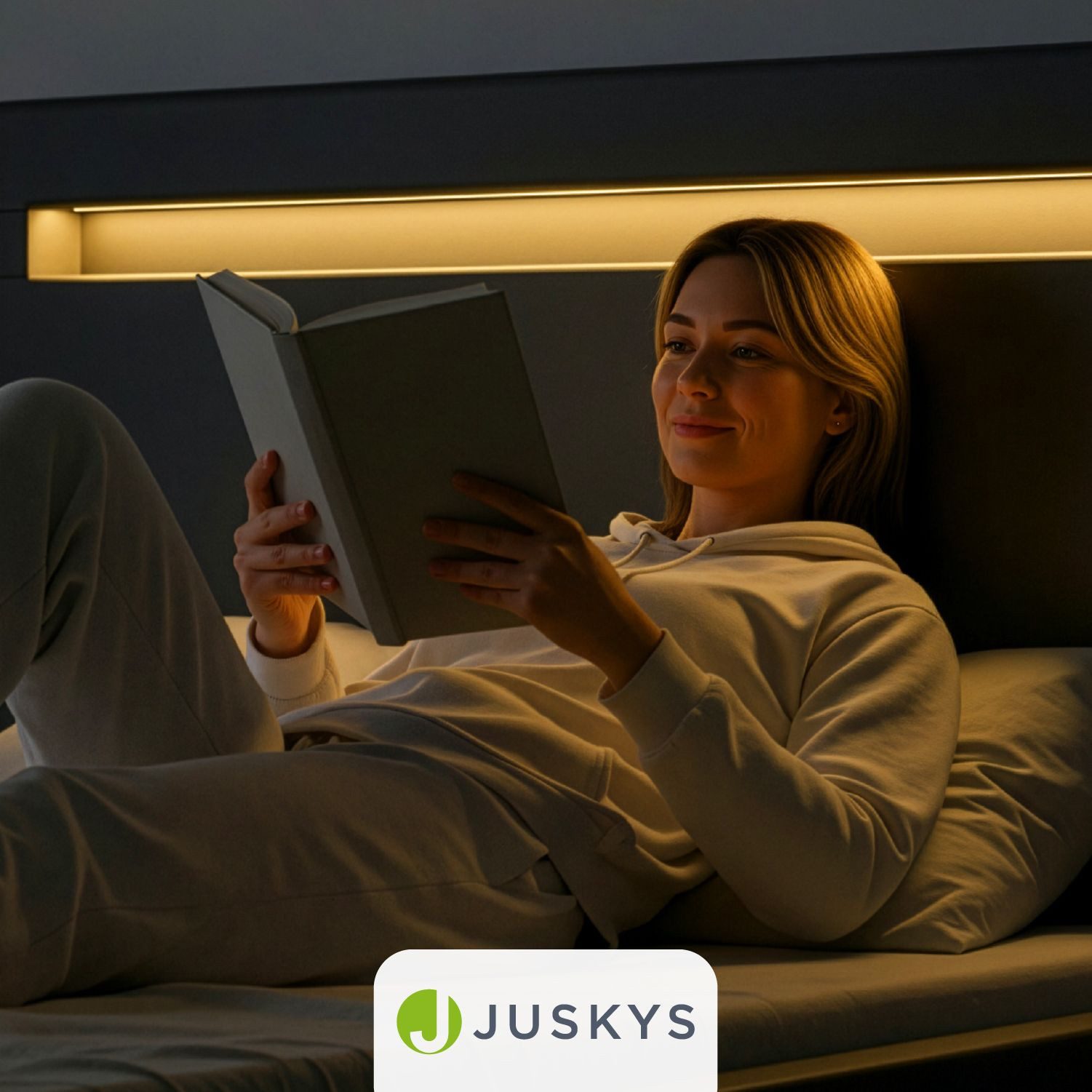 Juskys Polsterbett Paris, 120x200 cm, LED-Licht, weiches Kopfteil, inkl. Kaltschaummatratze