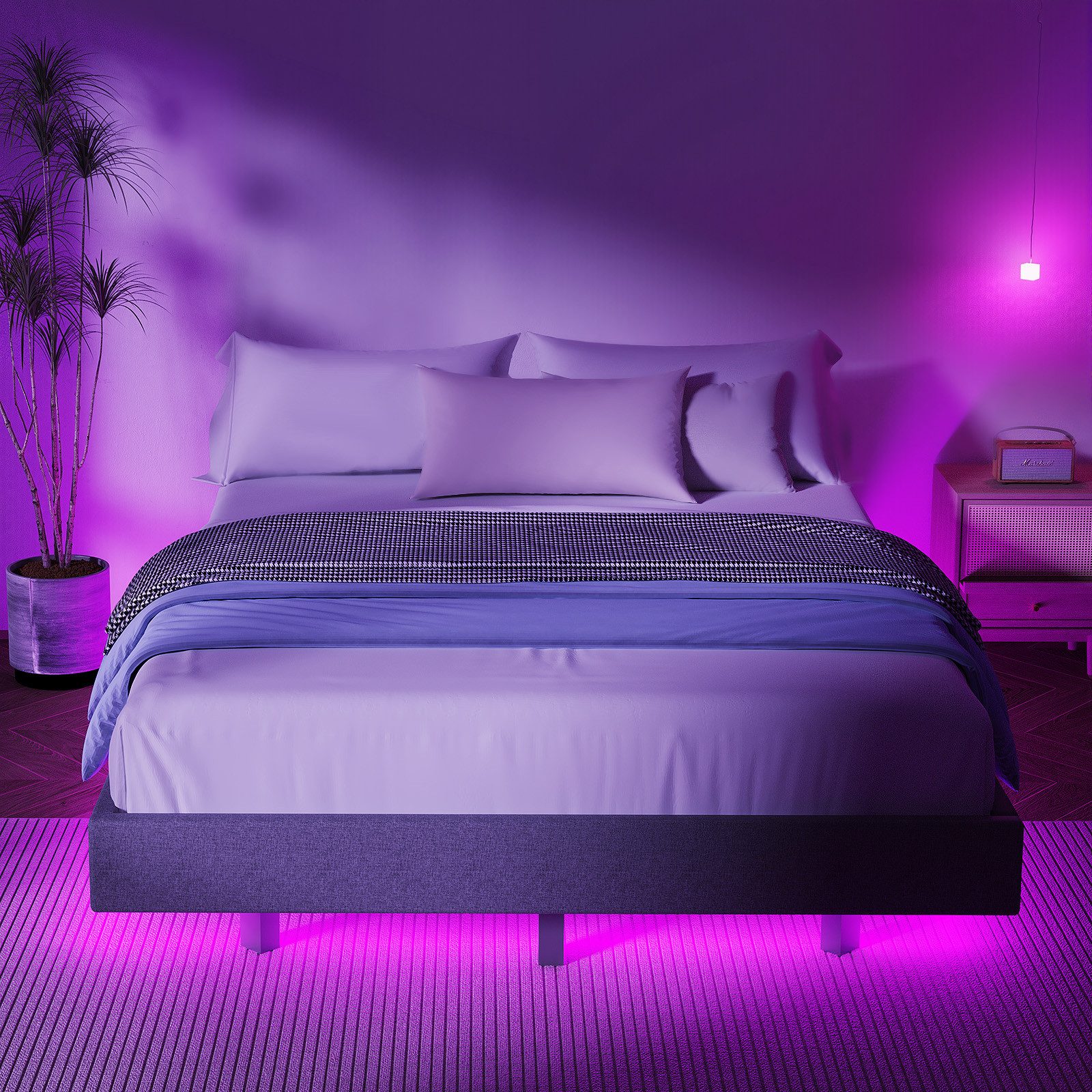 oyajia Bettgestell Doppelbett 140x200cm mit Lattenrost, Schwebebett Gestell mit LED Licht, Modernes Metallbett, Ganzmetall-Stützsystem, einfache Montage, Schwarz