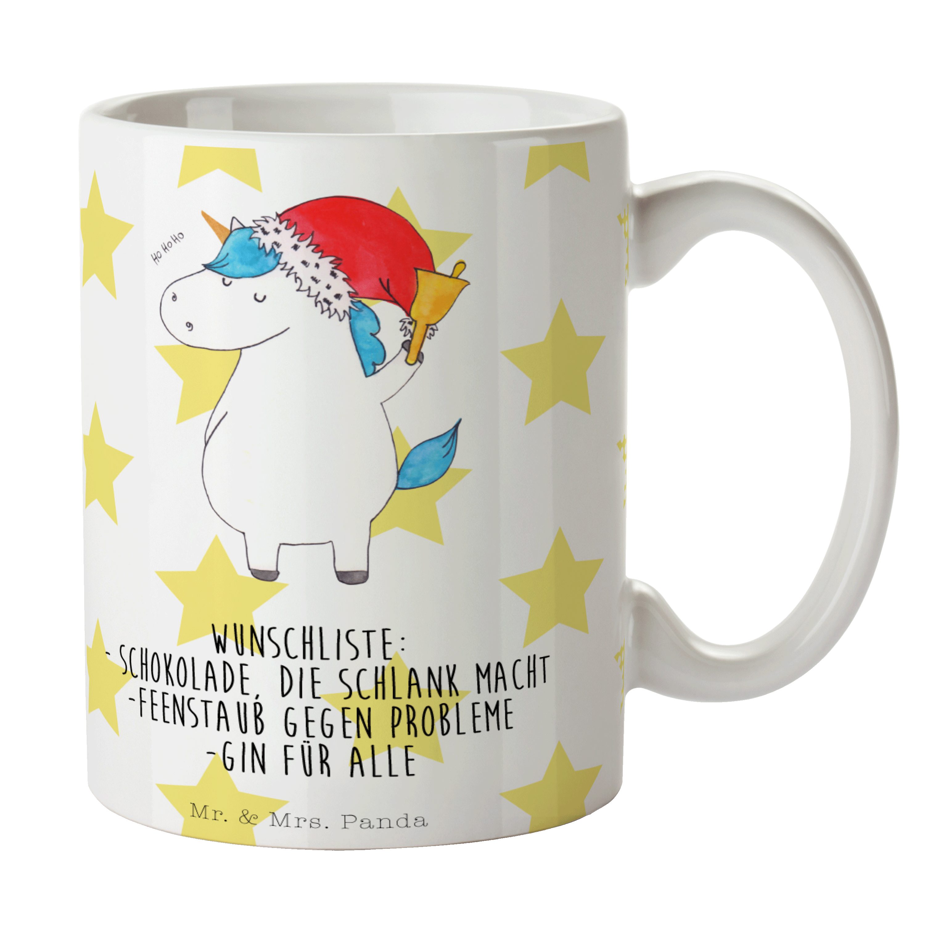 Einhorn Weihnachtsmann Panda Niko, & Keramik Weiß - Deko, Einhorn - Mr. Mrs. Geschenk, Pegasus, Tasse