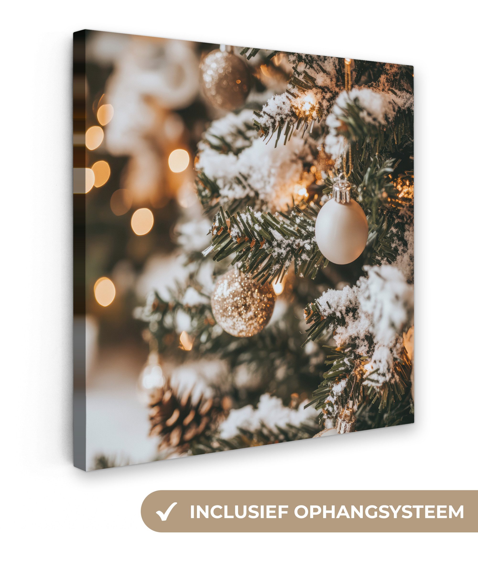 OneMillionCanvasses® Leinwandbild Weihnachten - Weihnachtsbaum - Winter - Innen - Schnee, Fotodruck (1 St), Wandbild, Deko Schlafzimmer Wohnzimmer Flur 20x20 cm