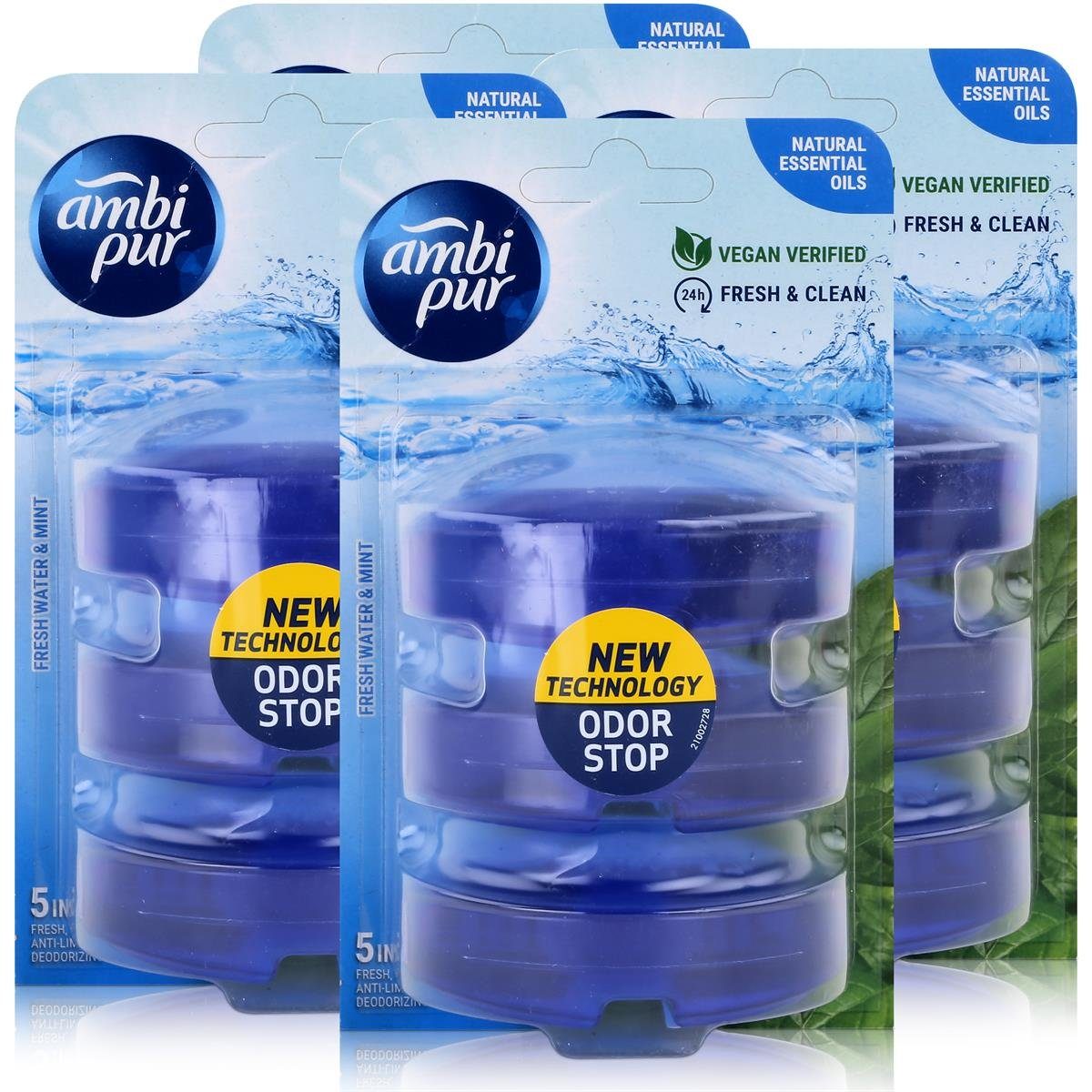 ambi pur WC-Duftspüler Ambi Pur WC-Frische Fresh Water & Mint Nachfüller 3x55ml (4er Pack)