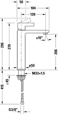 Duravit Waschtischarmatur D-Neo Waschtischmischer, Größe L mit AquaControl und AirPlus, Ausladung 13,9 cm, Chrom