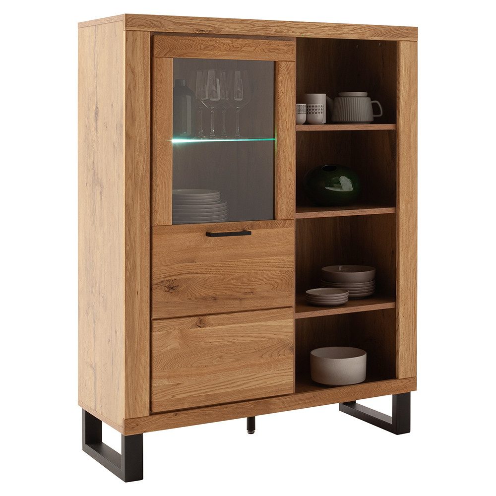 Lomadox Highboard KUMASI-06, 108 cm breit, Eiche teilmassiv, inkl. LED-Beleuchtung