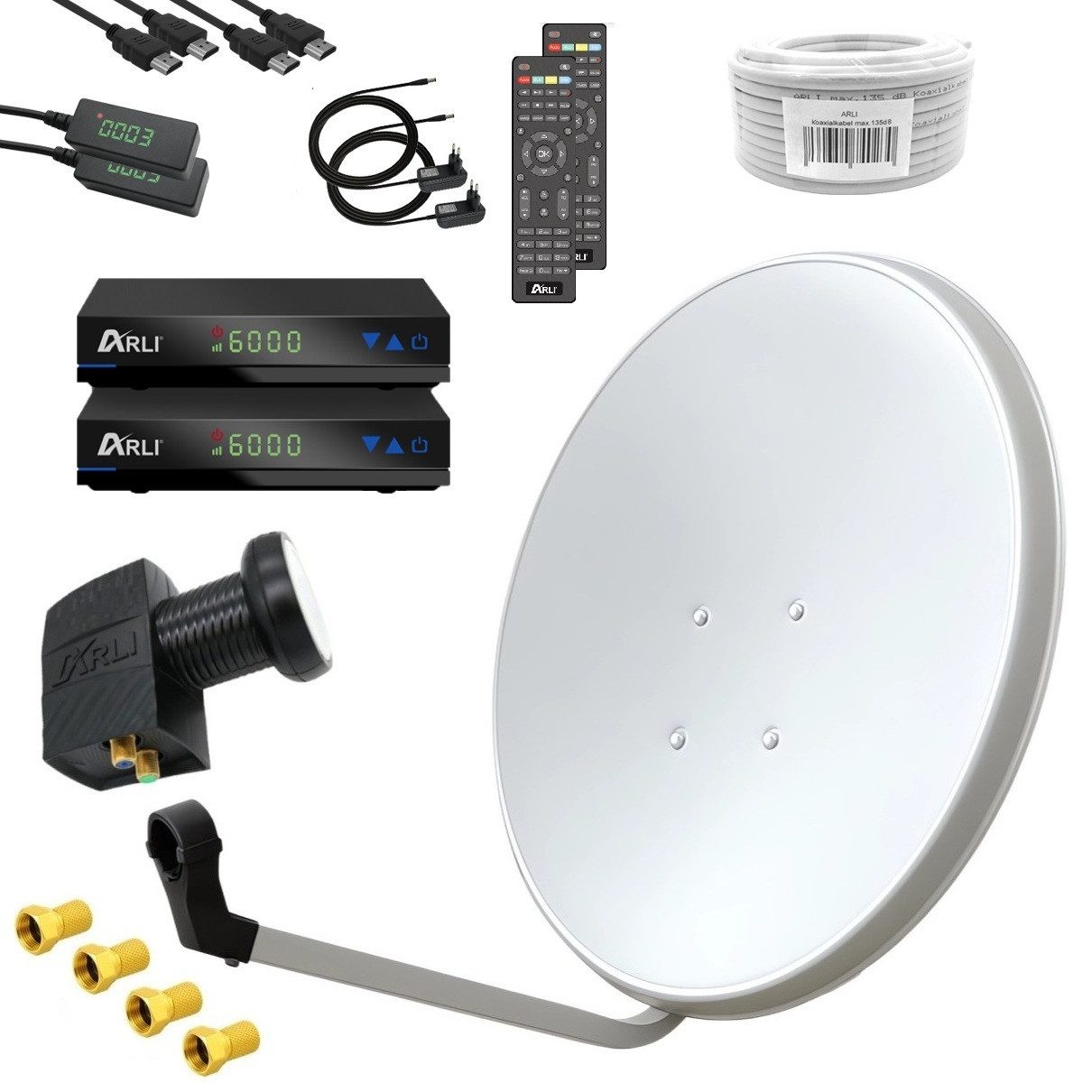 ARLI ARLI 60 cm HD Sat Anlage weiss Set inkl. Receiver + Kabel + Stecker SAT-Antenne (60 cm, Stahl)