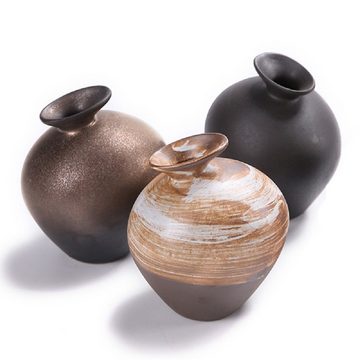 RAIKOU Dekovase Vase, Tonvase Clay, Blumenvase, Zimmerdekoration, Kugelform (set, 3 St), handgergertigt