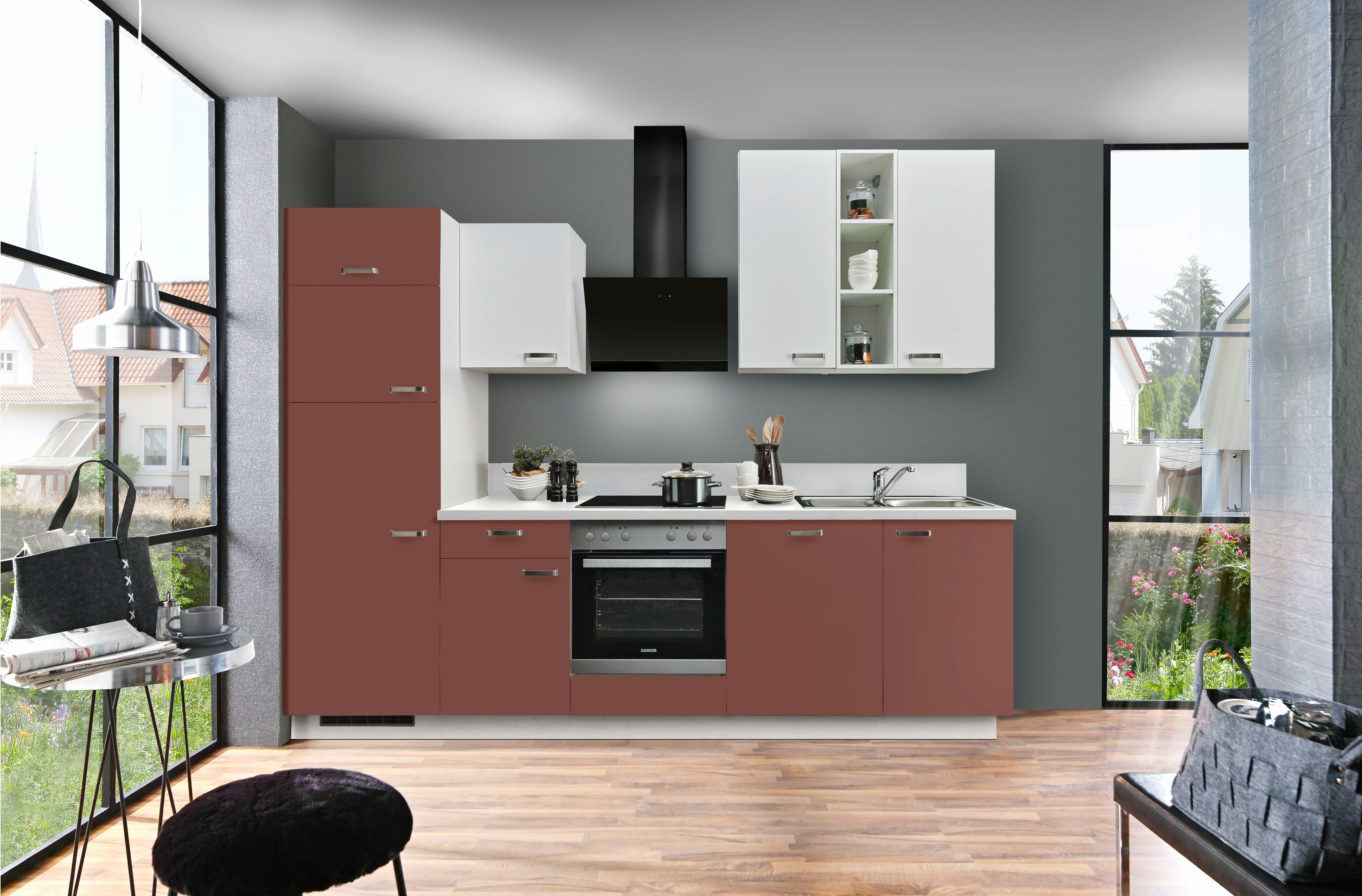 KOCHSTATION Küchenzeile "KS-Bari", wahlw. mit E-Geräten & Geschirrspüler, Soft-Close-Funktion und Vollauszügen, vormontiert, Breite 340 cm