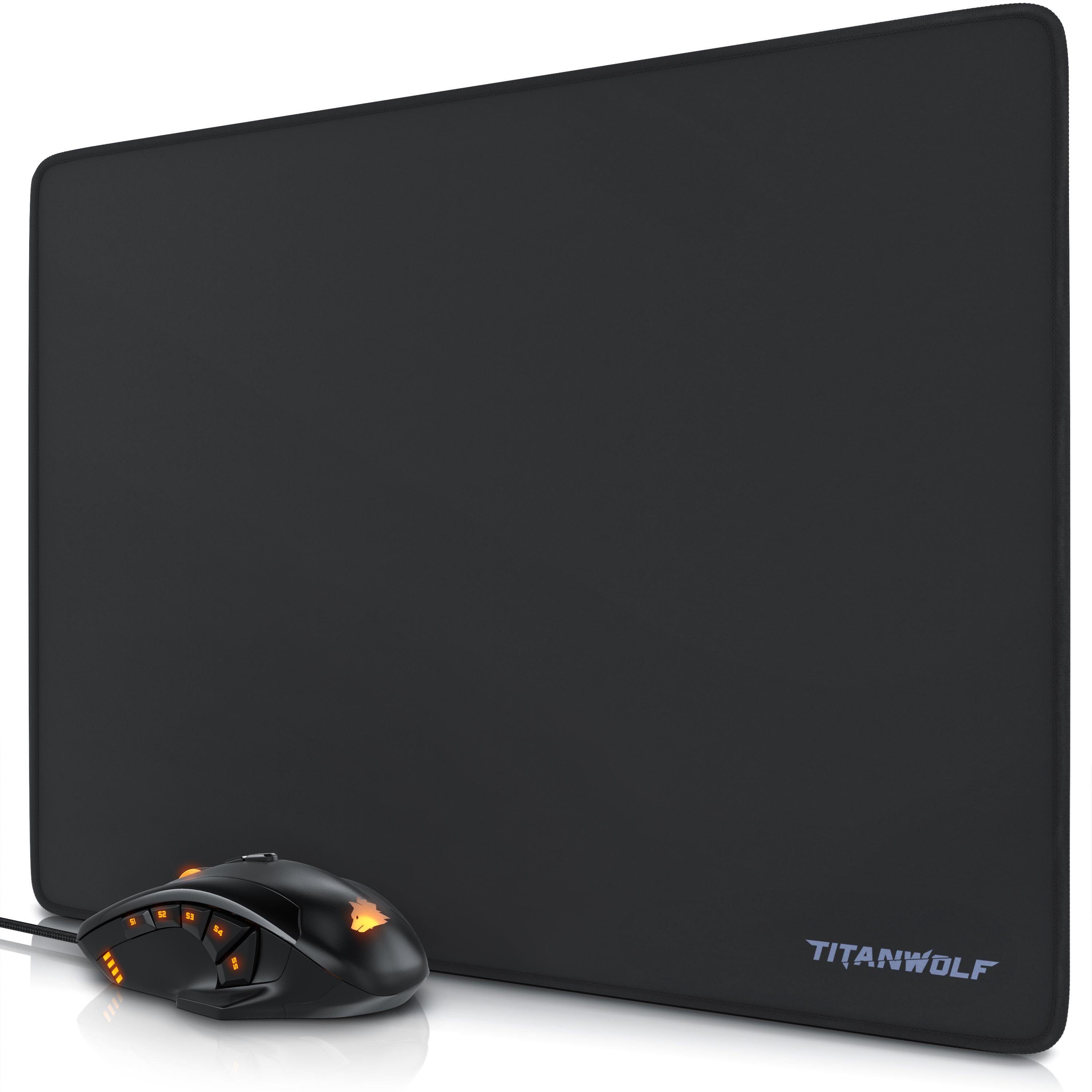 Titanwolf Gaming Mouse & Mousepad 440 x 350 mm Bundle "SPECIALIST" Maus- und Mauspad-Set, (Set, 2 St), USB Mouse 12 programmierbare Tasten & 6 x 4 g Tuninggewichten, XL Pad