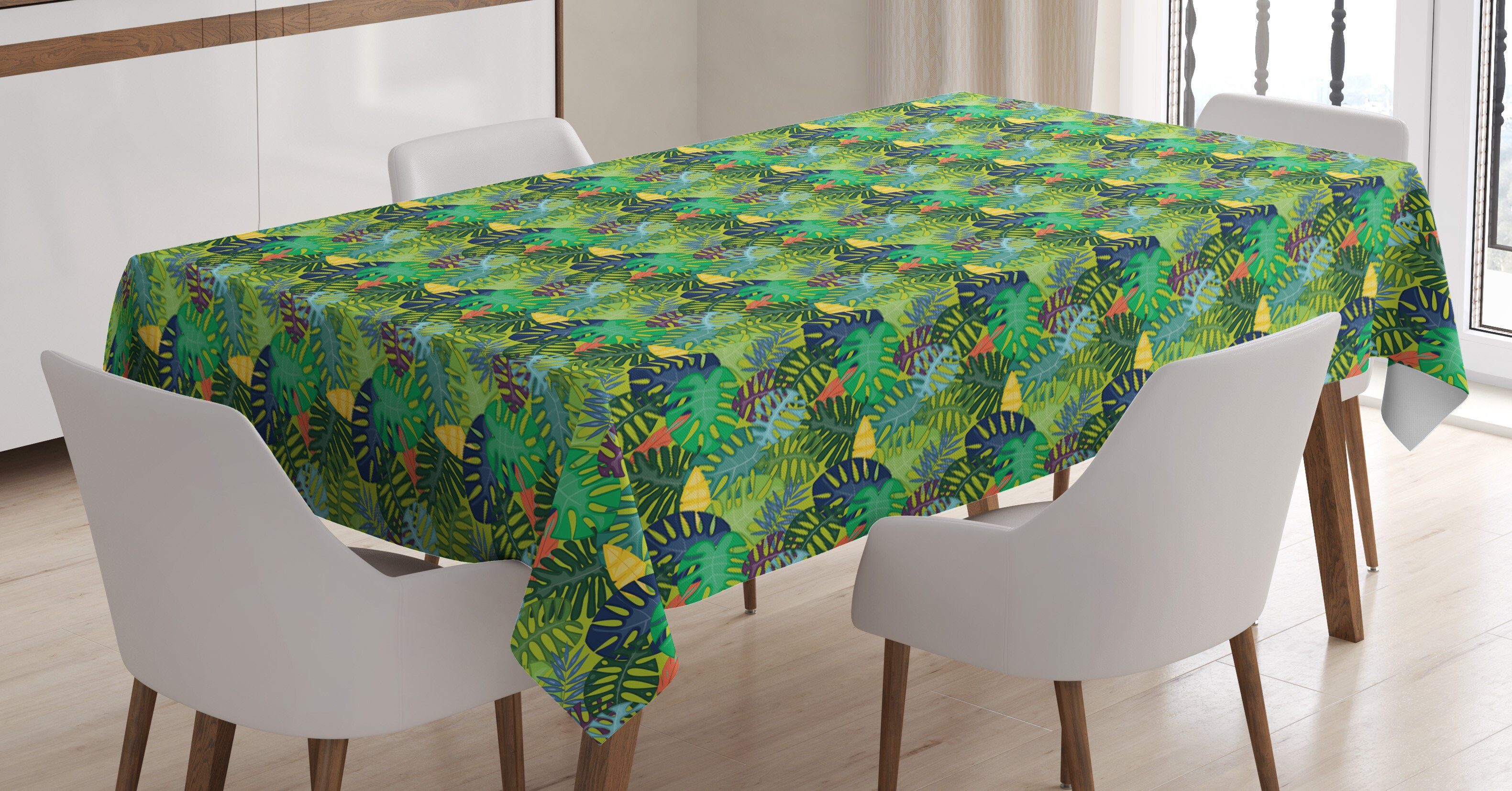 Abakuhaus Tischdecke Farbfest Waschbar Für den Außen Bereich geeignet Klare Farben, Exotisch Abstrakte tropische Blatt- Kunst