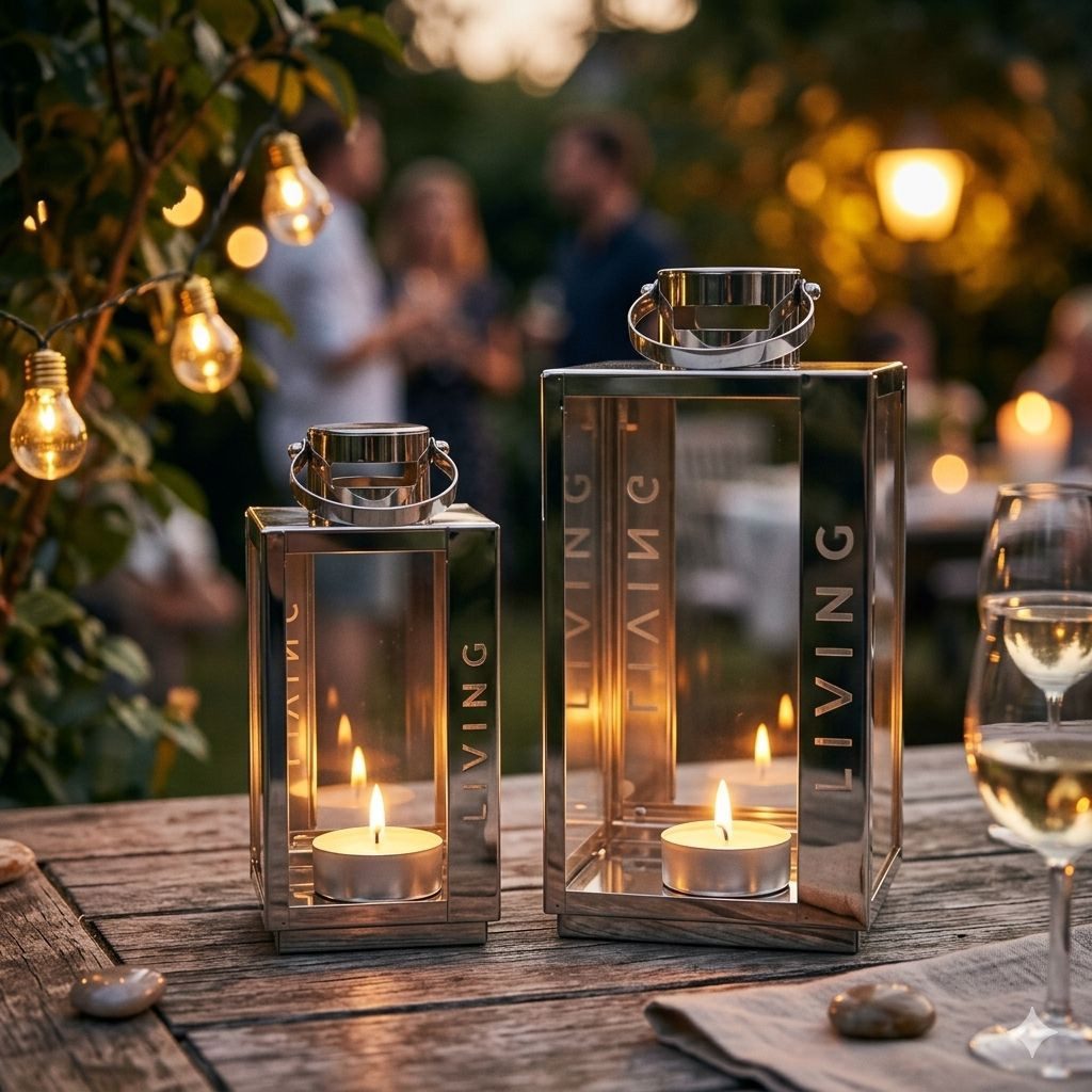 Dragimex Kerzenlaterne Laternen 2er Set silber Edelstahl Glas – Windlichter modern