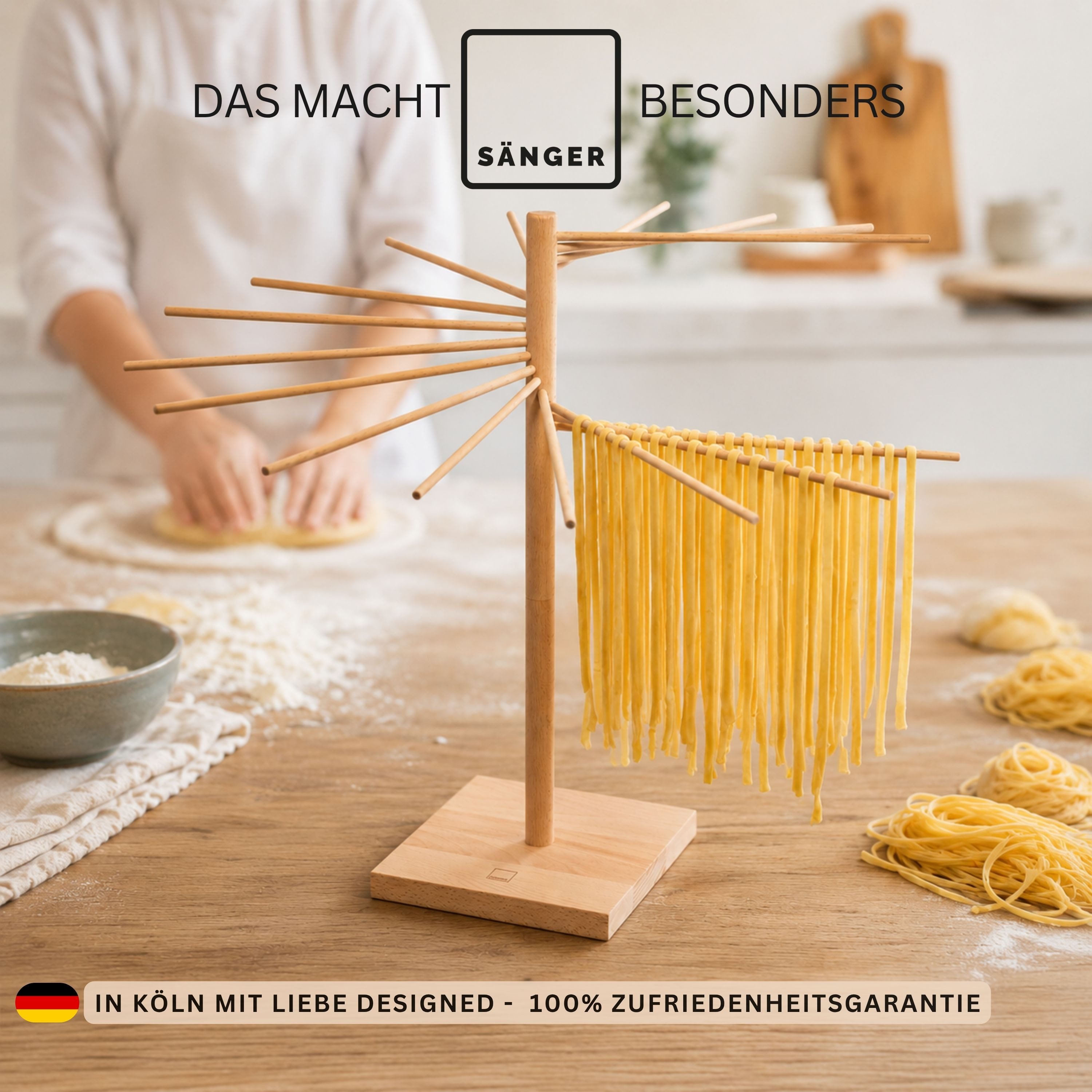 SÄNGER Nudeltrockner XXL Pastatrockner, aus Holz, mit 16 abnehmbaren Armen, inkl. Booklet – Bild 5 von 5