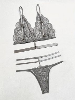 Elegant Love Set: Bralette-BH Florales Spitzen-Dessous-Set, Ausgeschnittener BH & Riemchen-Tanga (Set, 2-tlg., mit Tanga) Exquisite Spitzen-Unterwäsche mit passendem Tanga, sexy lingerie Set