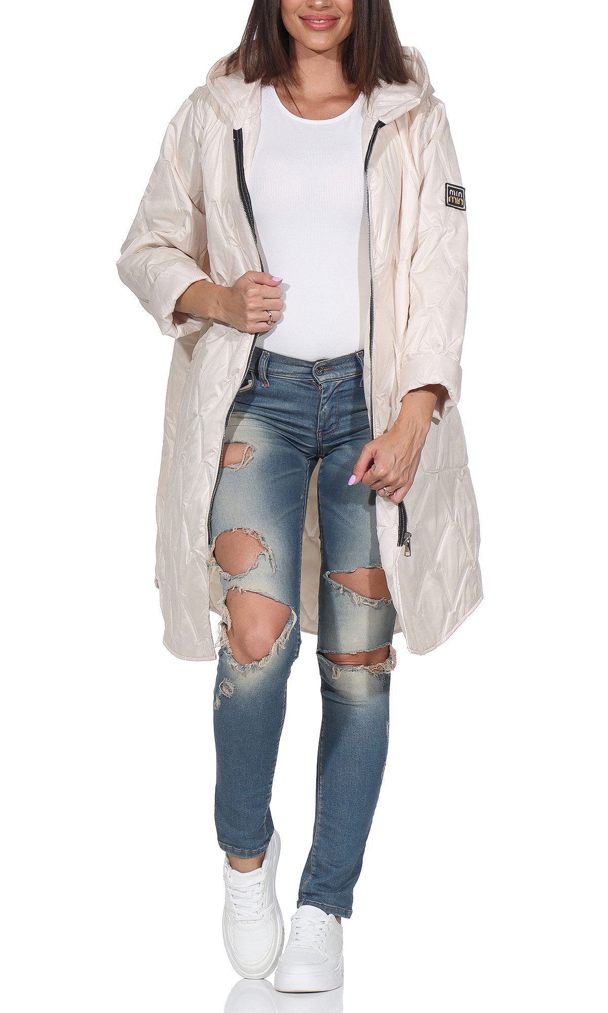 simaranda Langjacke Steppjacke lang stylischer Trenchcoat 5343 mit Kapuze