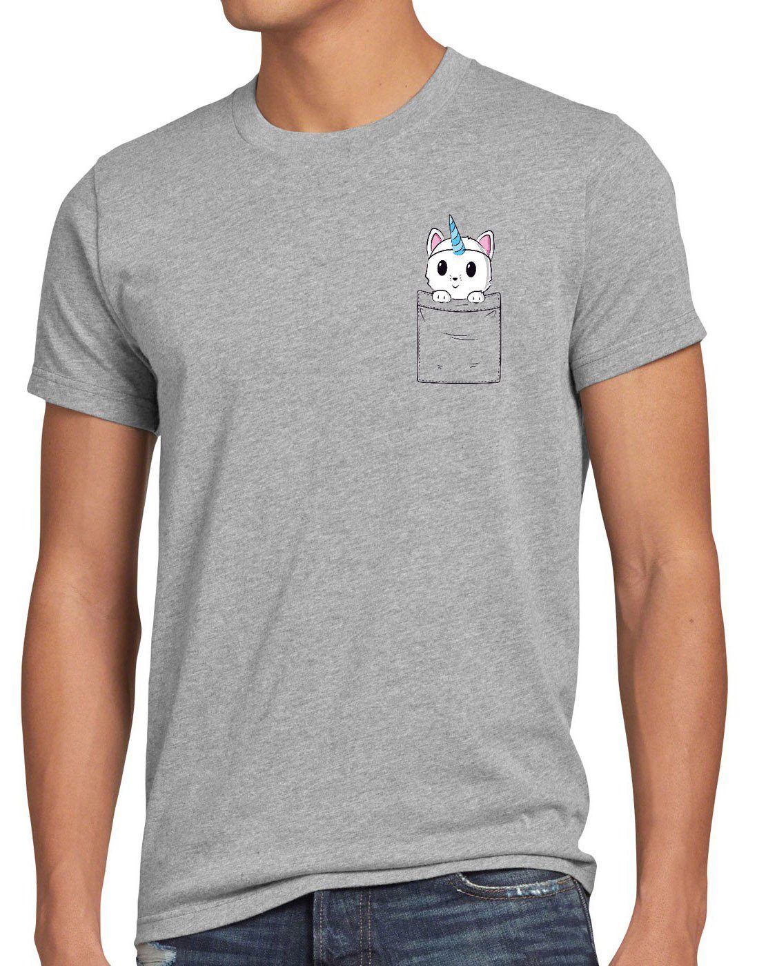 style3 Print-Shirt Herren T-Shirt Unicorn Pocket Cat Einhorn Katze  Brusttasche Fun lustig tasche online kaufen | OTTO