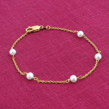 trendor Gliederarmband mit Perlen 925 Silber Vergoldet 19 cm