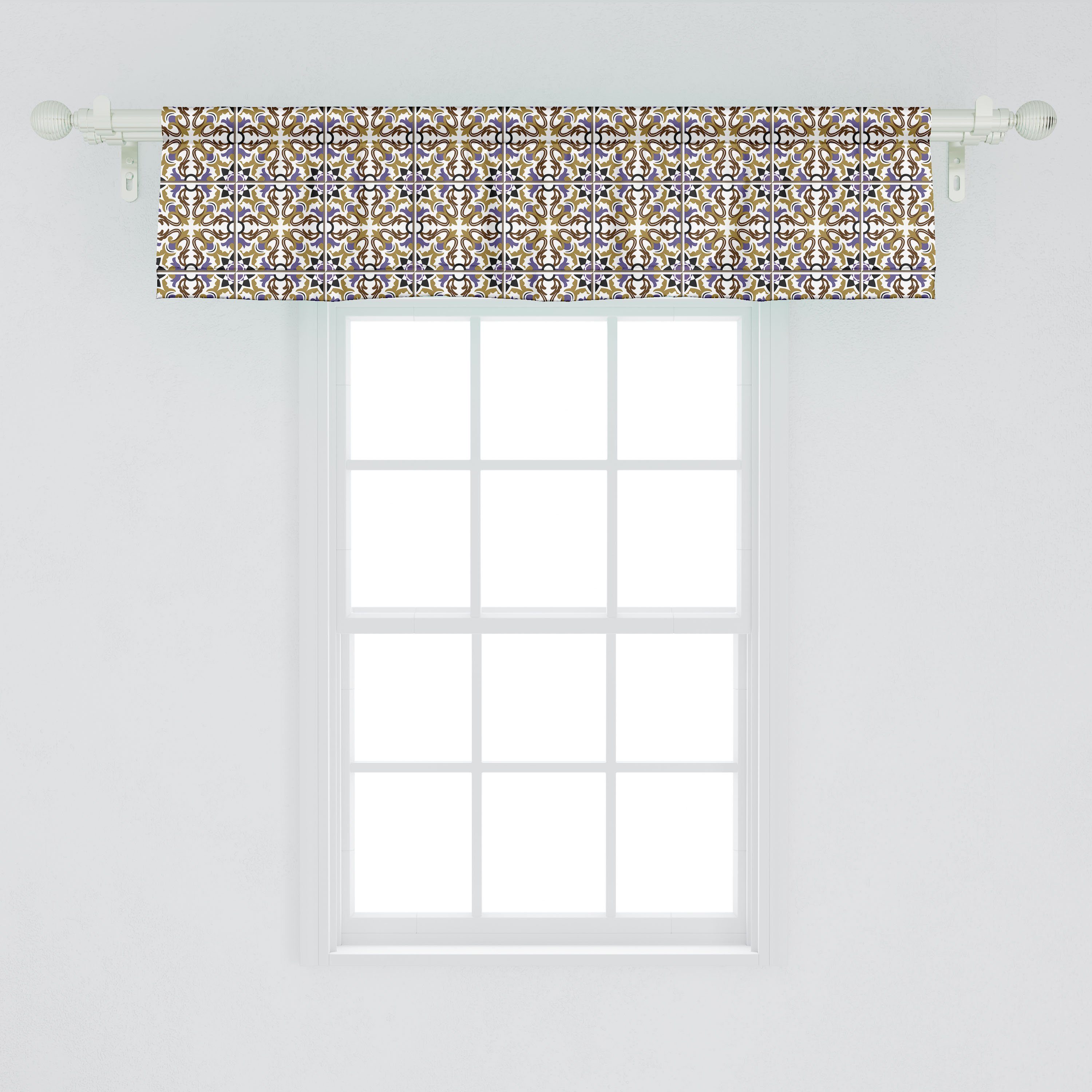 für Scheibengardine Volant arabisch Schlafzimmer Vintage Küche Abakuhaus, mit Microfaser, Dekor Vorhang Stangentasche, Style-Mosaik-Fliesen