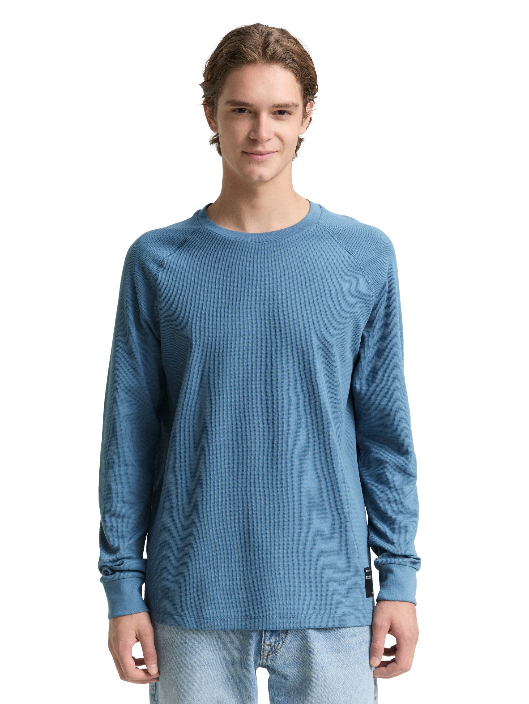 TOM TAILOR Denim Rundhalsshirt mit Logo Stickerei