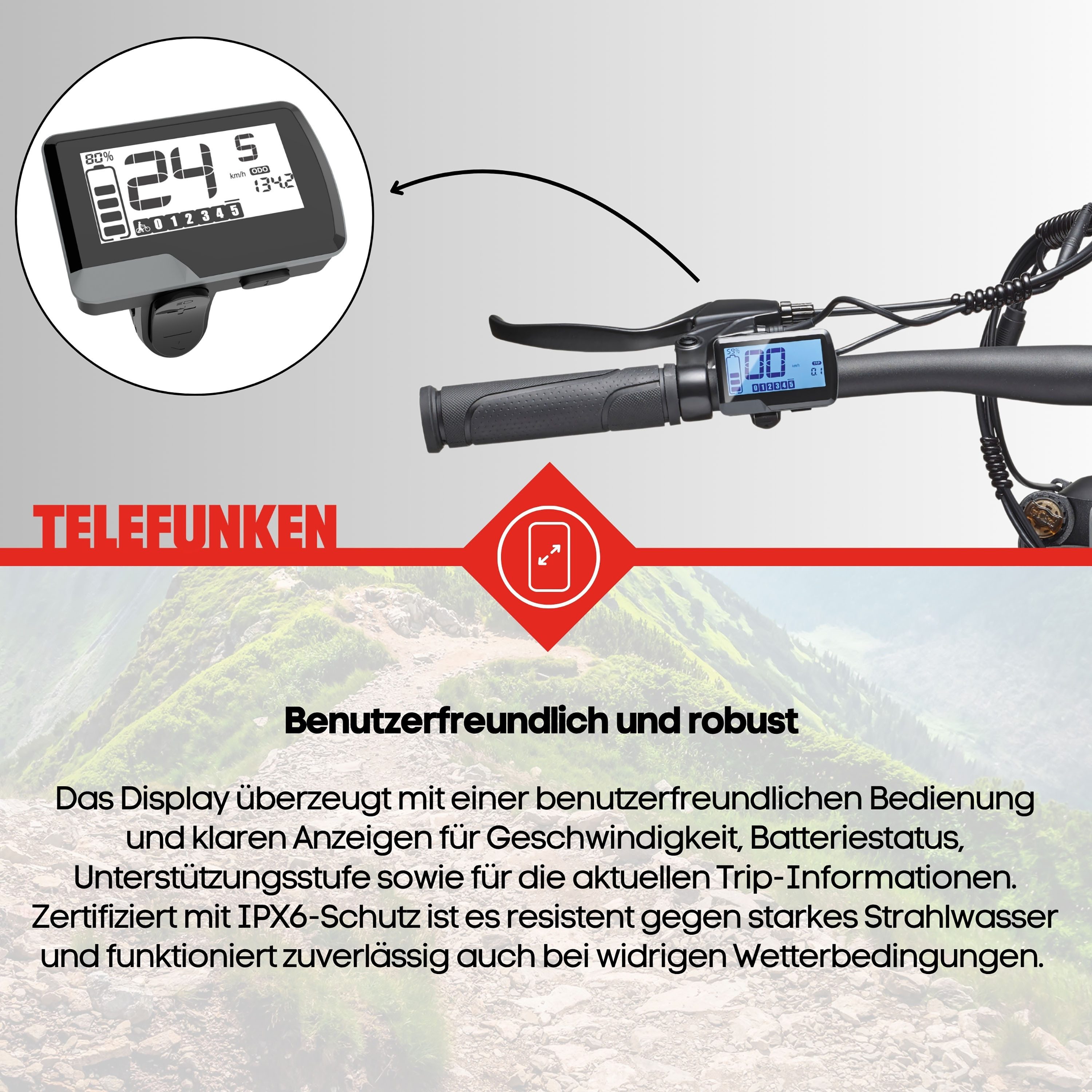 Telefunken E-Bike Mountainbike Aufsteiger MT922, 7 Gang Shimano TY300D Schaltwerk, Kettenschaltung, Heckmotor, 489,6 Wh, Pedelec, Elektrofahrrad, Damen u. Herre – Bild 5 von 5
