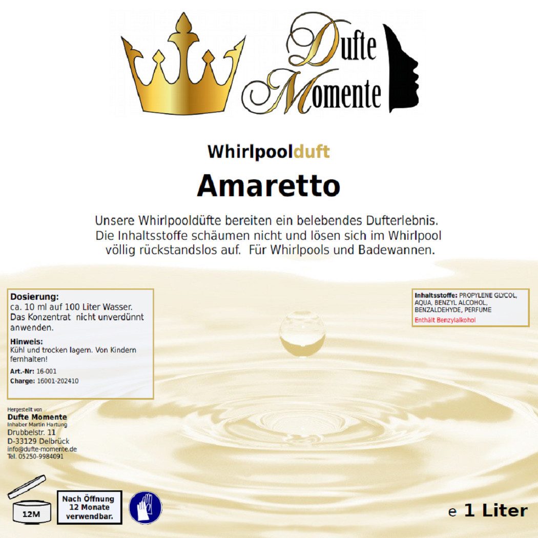 Dufte Momente Badezusatz Whirlpool Duft Amaretto 1000ml, vegan und ohne Tierversuche