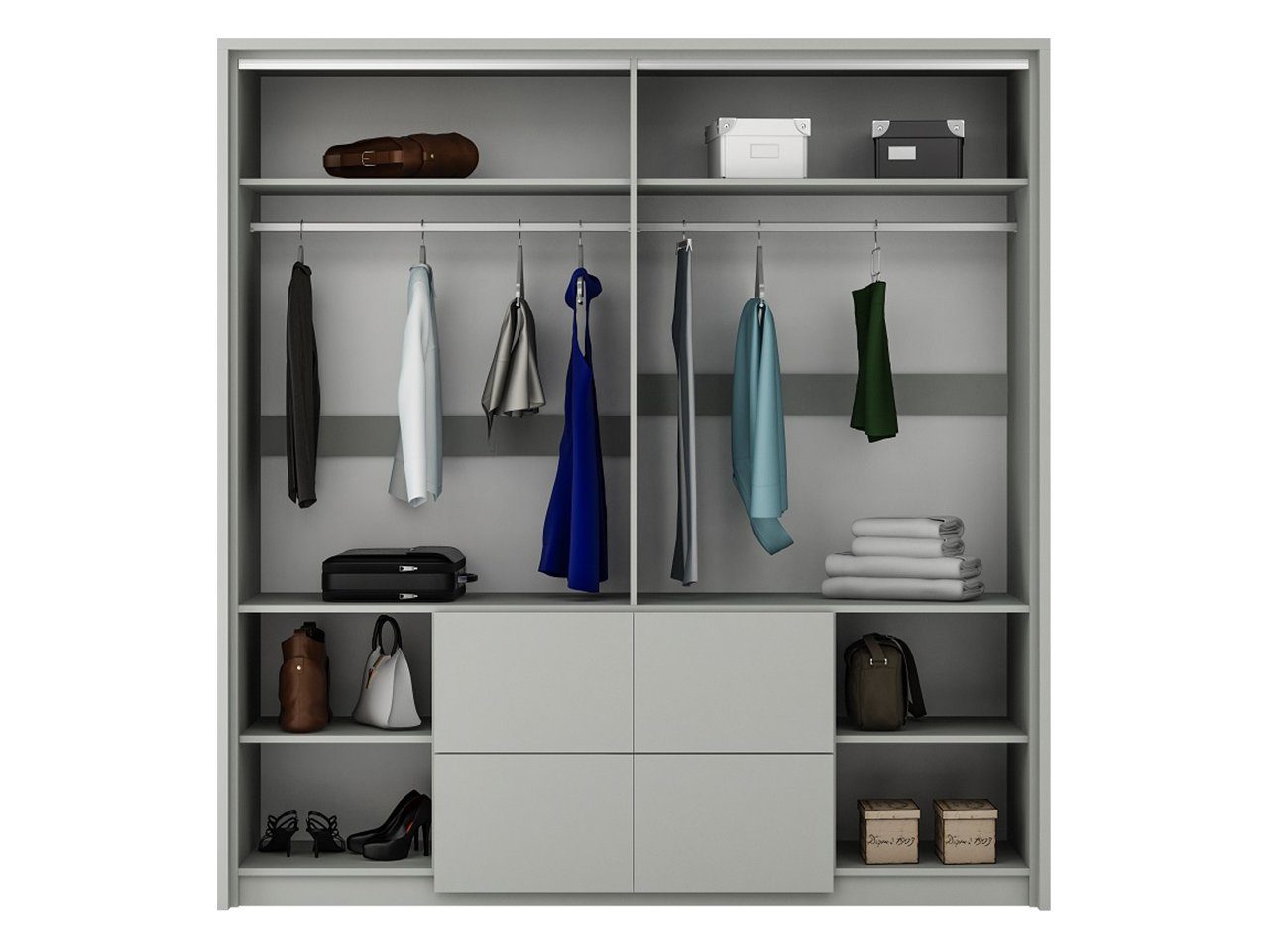 Mirjan24 Kleiderschrank Kleiderstange (mit 4 Drehtüren, und Weiß Spiegel Wieden 2 208 Türen) Schubladen und mit