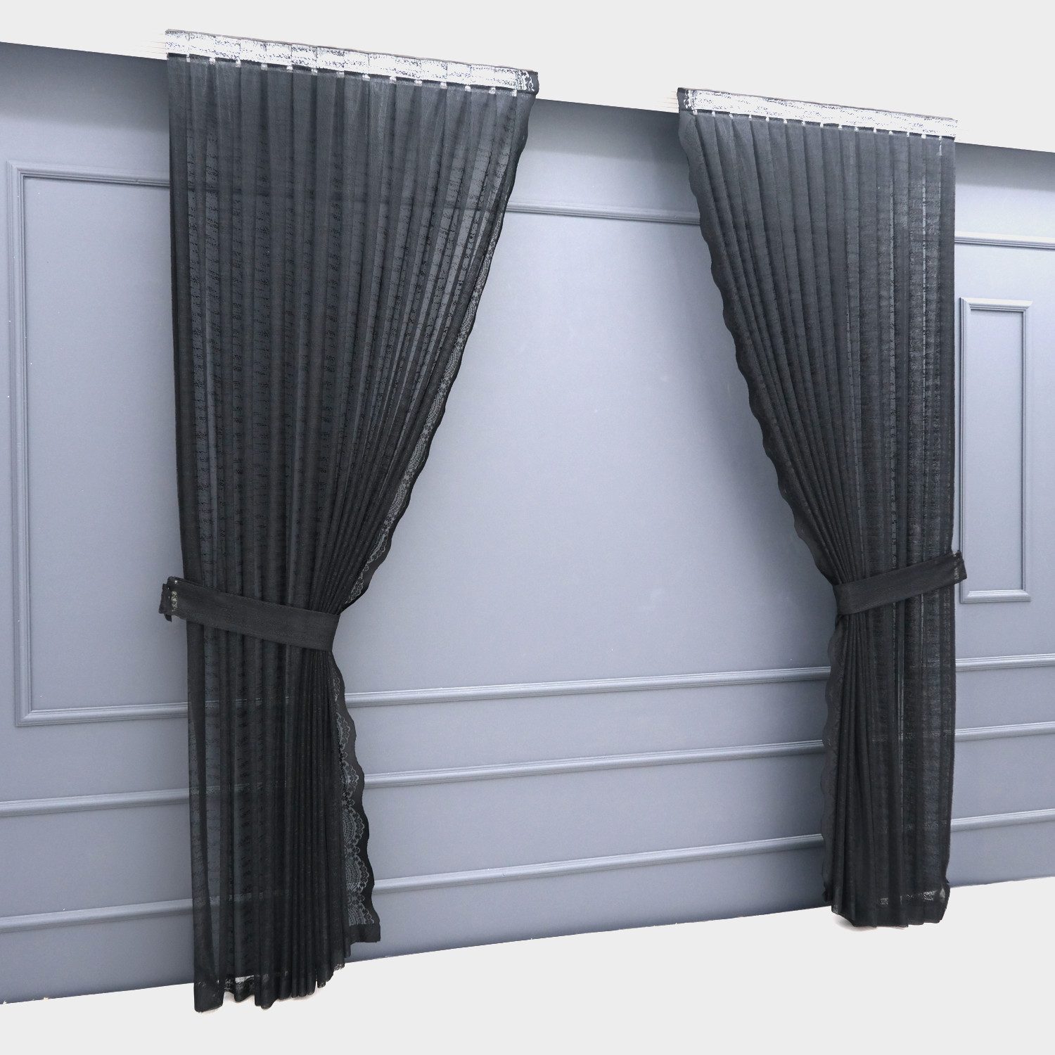Gardinen by Justyna Vorhang Schwarze 2er Seitenschals Set (4 St), Kräuselba günstig online kaufen