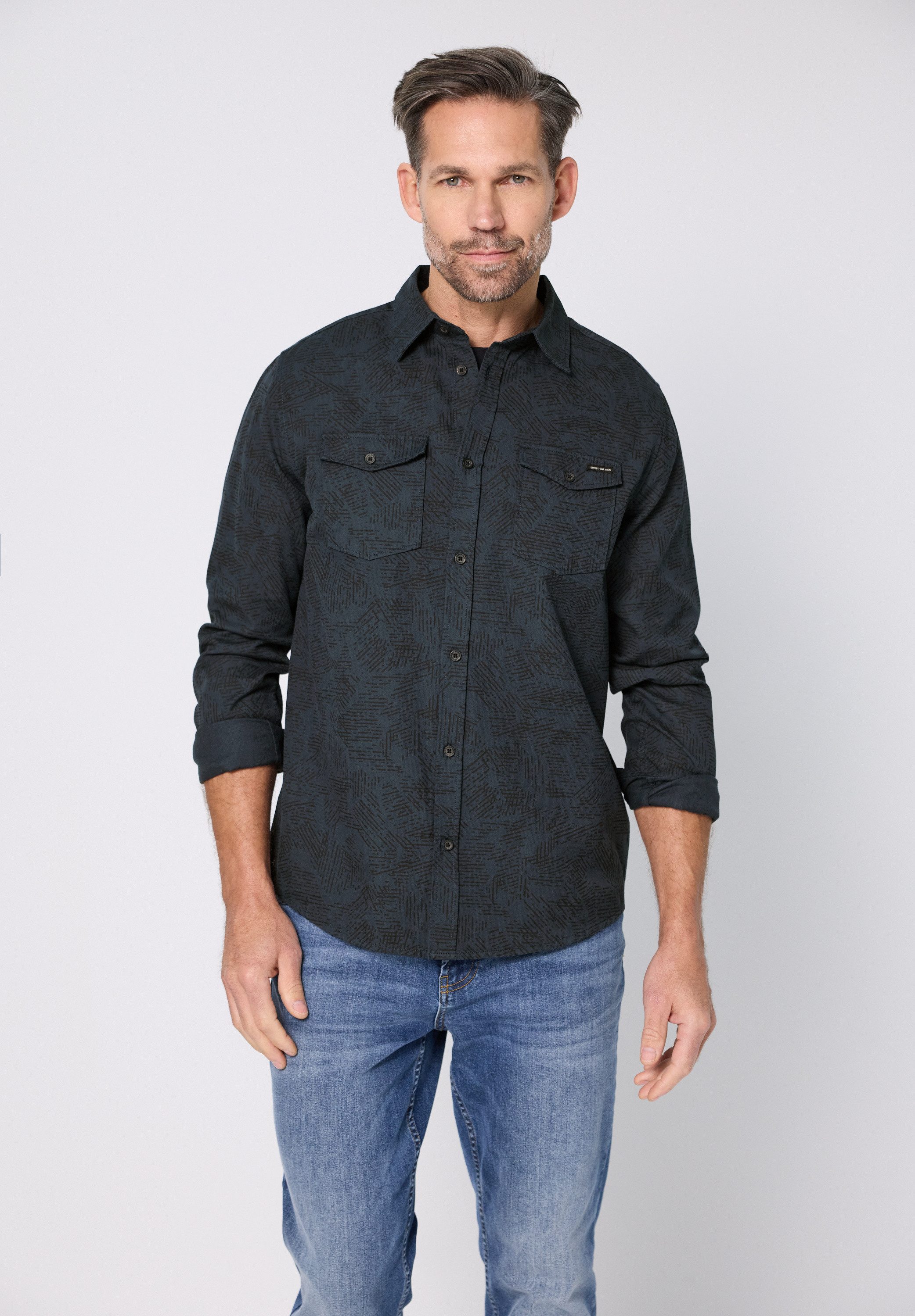 STREET ONE MEN Langarmhemd aus reiner Baumwolle günstig online kaufen