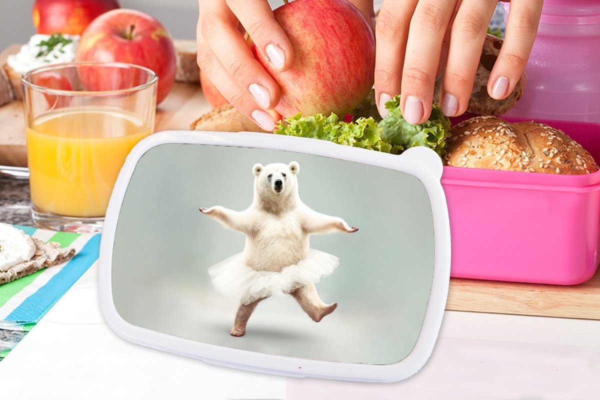 MuchoWow Lunchbox Eisbär Tutu Brotdose Kinder, - - Mädchen, Tiere - Kunststoff, Weiß Brotbox - - Snackbox, Kinder, rosa Erwachsene, (2-tlg), für Kunststoff Porträt