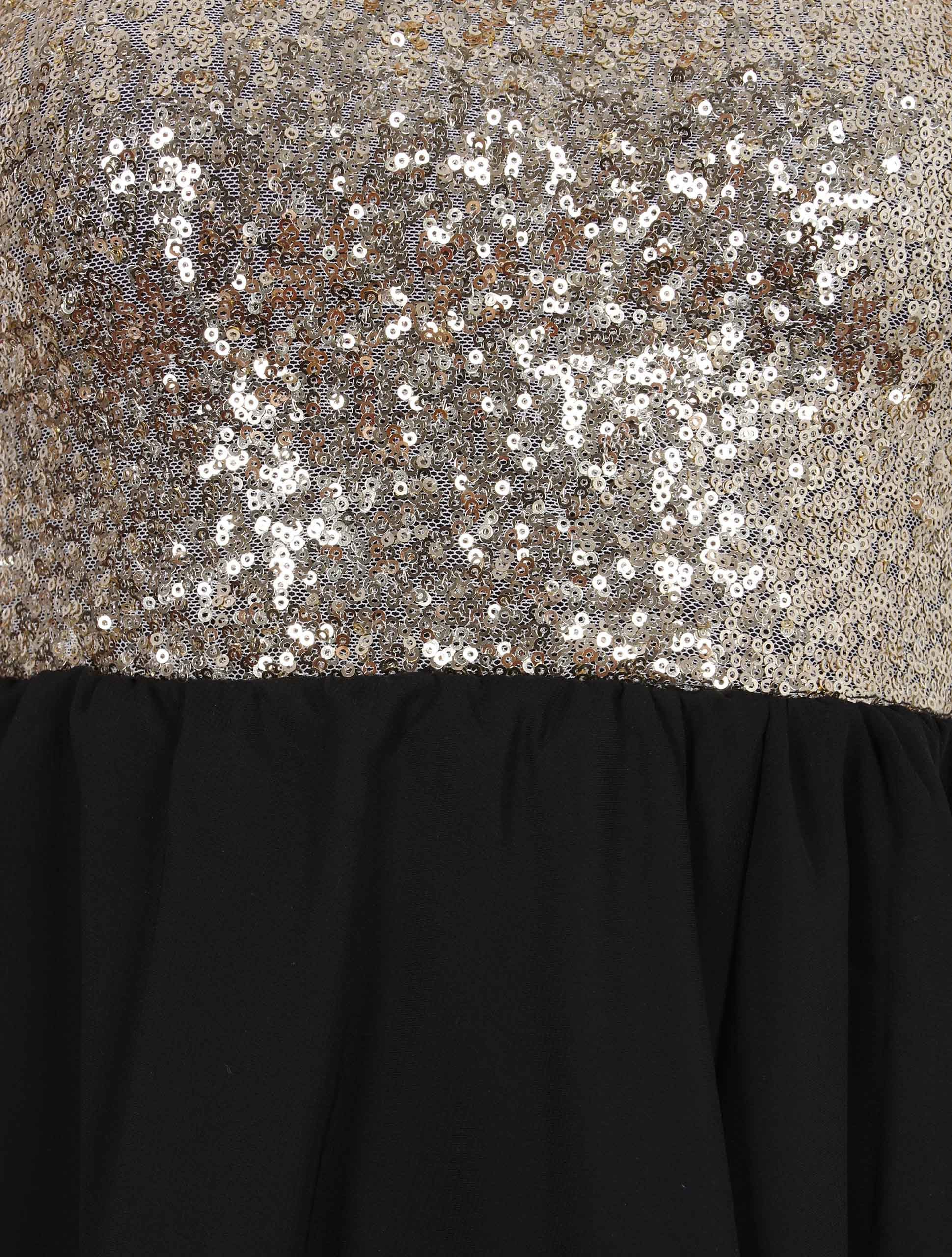 Minikleid John Zack schwarzes Minikleid aus Chiffon, Pailetten XL