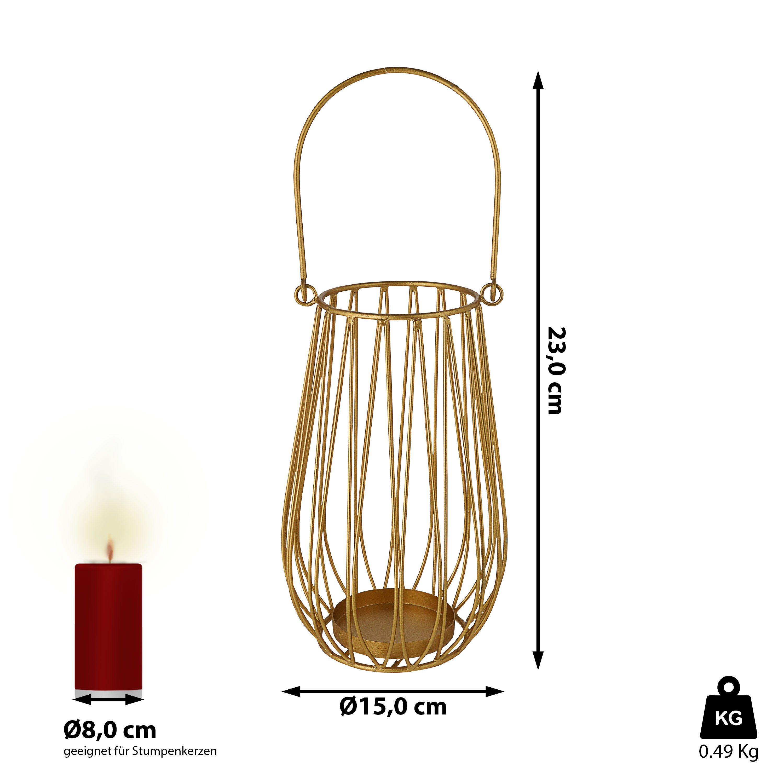 CEPEWA Windlicht Laterne Metallstreben H23cm gold Henkel