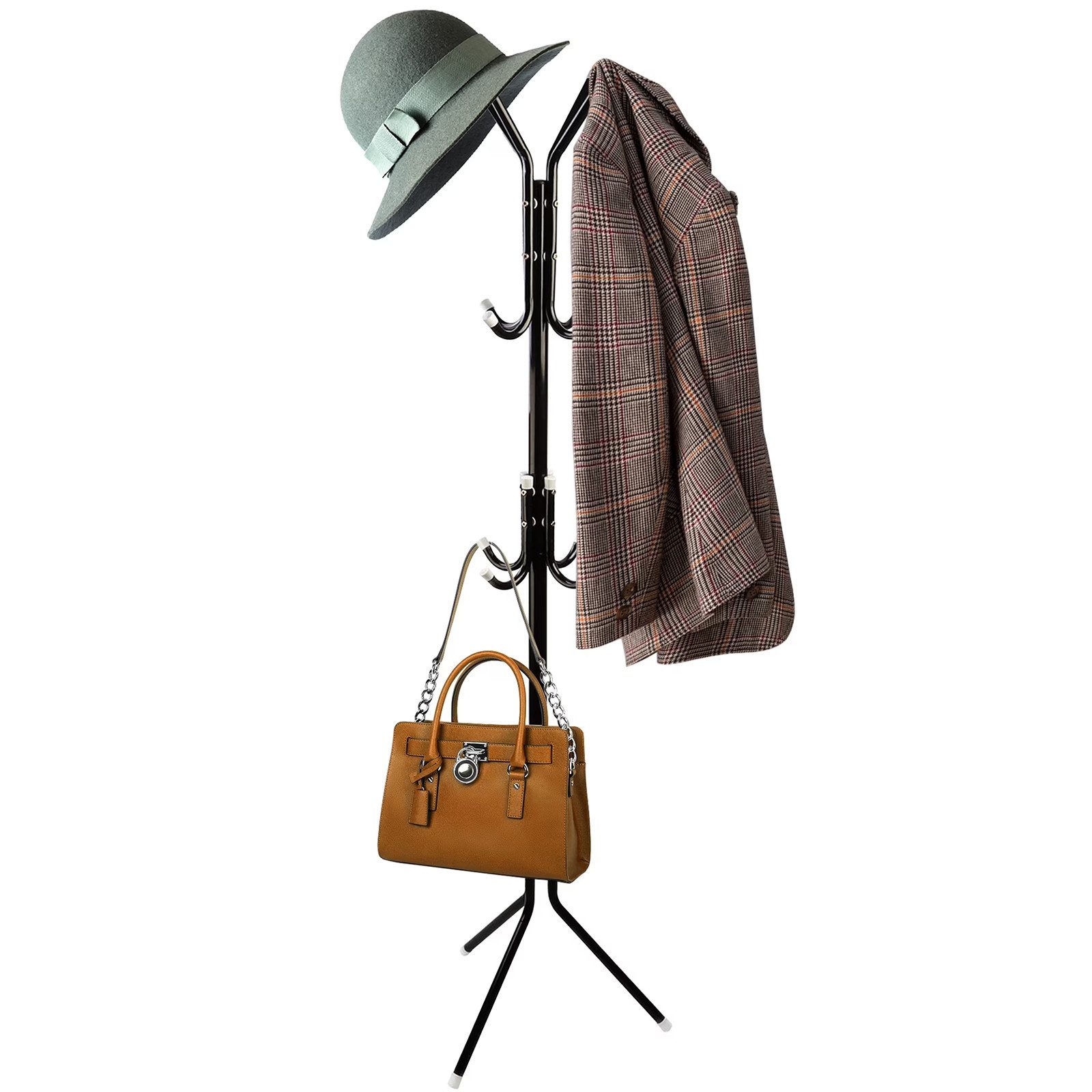 HUGERSTONE Garderobenständer Kleiderständer Freistehend, mit 3 Höhenverstellbar Größen und 12 Haken, (1 Set, Metalrahmen Garderobe), für Flur, Balkon, Büro, Schlafzimmer, Stabile Basis und Platzsparend