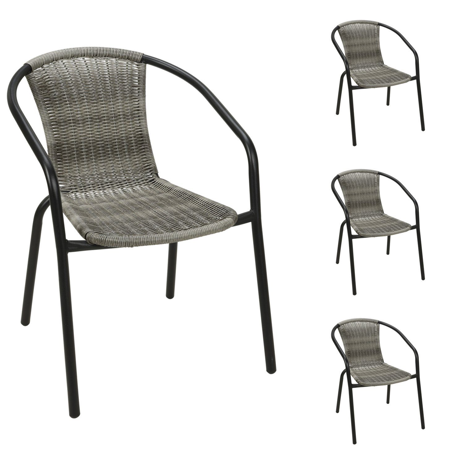 Mojawo Armlehnstuhl 4 Stück Stabiler Polyrattan Bistrostuhl Stapelstuhl Grau meliert