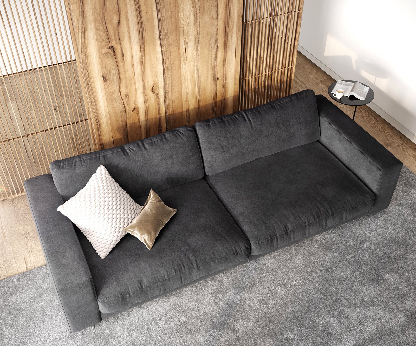 Strukturstoff 290x120 cm Grau Cubico, Big-Sofa DELIFE Big-Sofa