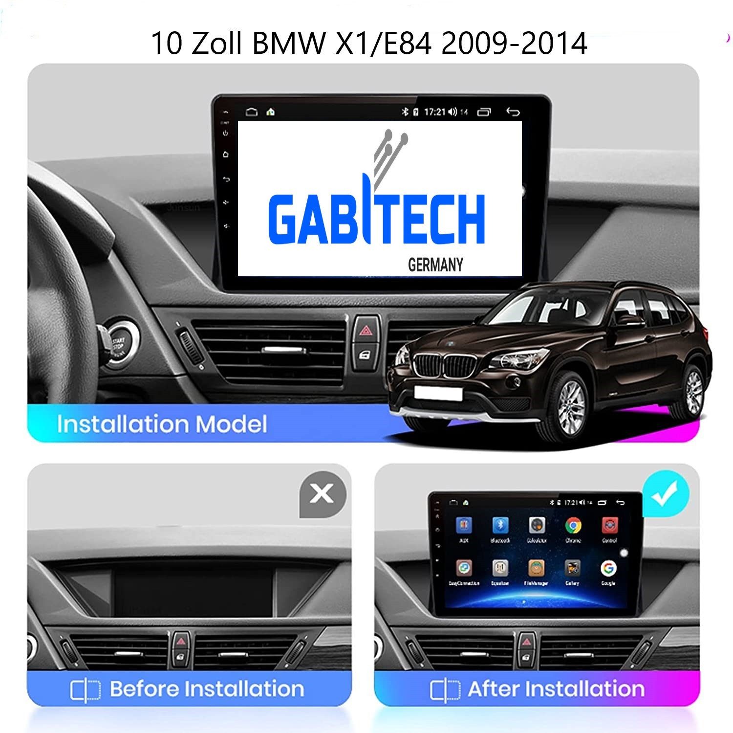 GABITECH 10" Android 13 Autoradio GPS Navi Carplay für BMW X1 E84 2009-2012. Autoradio (Drahtlos Carplay und Android Auto 4GB RAm 64GB ROM Octa-Core)