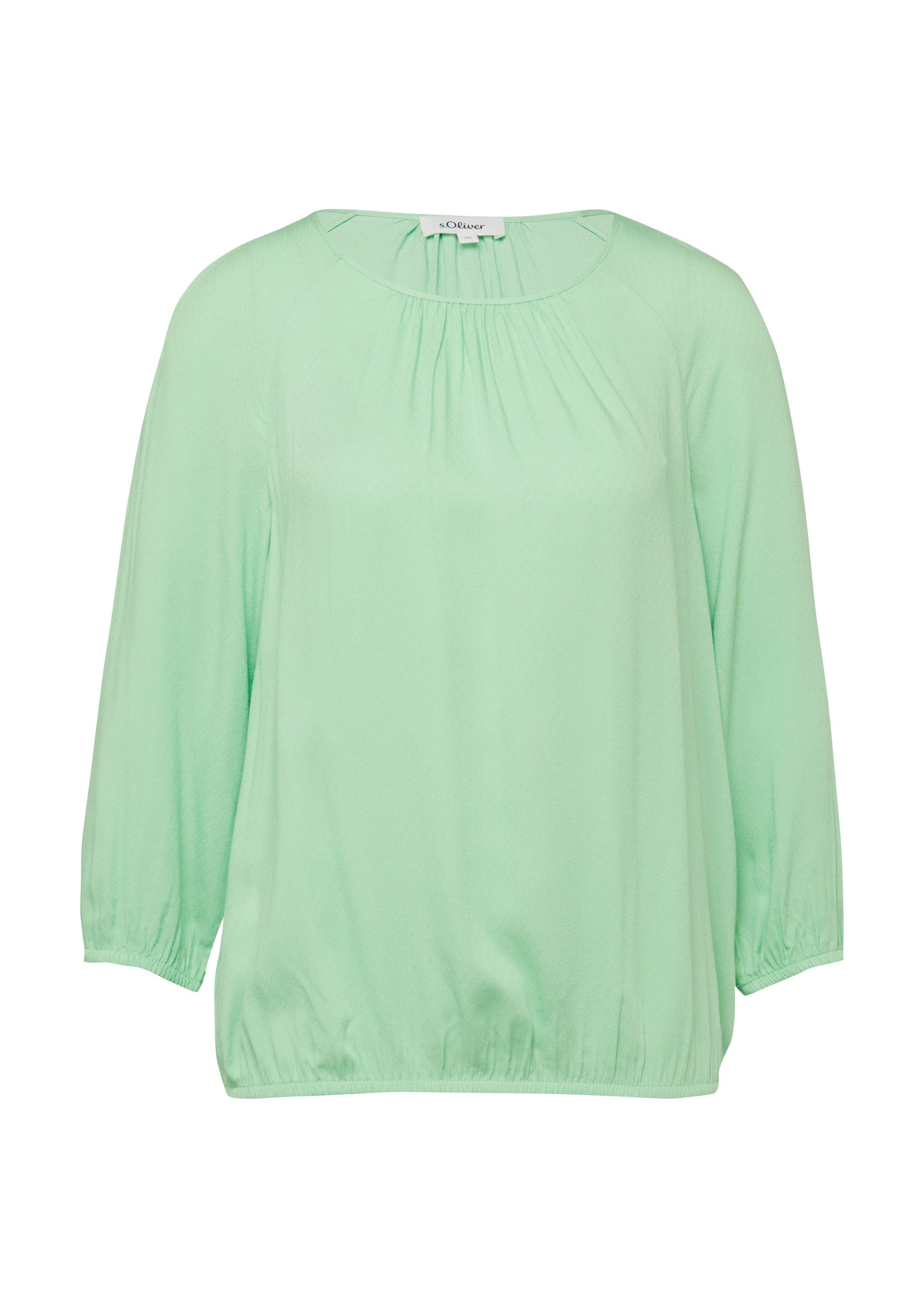 s.Oliver Kurzarmbluse Bluse Strukturierte Viskose-Bluse mit Raff-Details