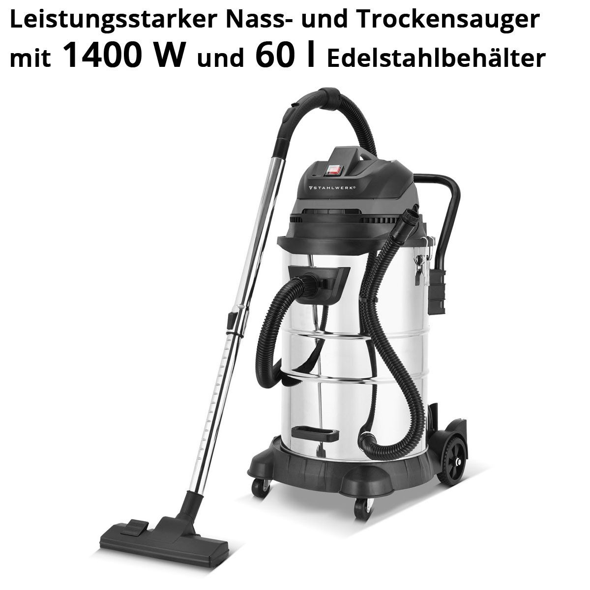 STAHLWERK Industriesauger 1400 W Nass- und Trockensauger VCL-1400 ST Industriesauger mit 60 L