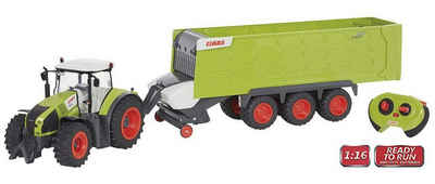Happy People Spielzeug-Auto Claas ferngesteuerter Traktor Axion 870 + Anhänger Cargos 9600 (Maßstab 1:16), Spurjustierung