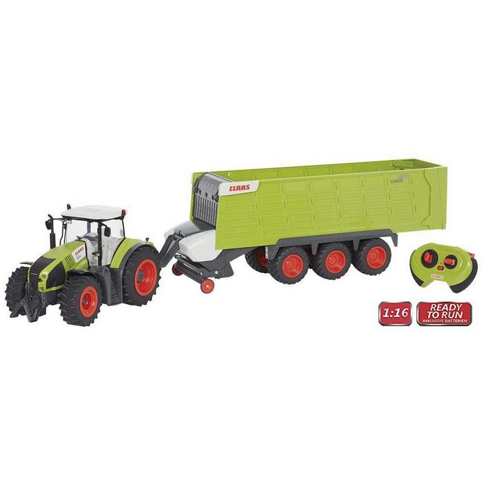 Happy People Spielzeug-Auto Claas ferngesteuerter Traktor Axion 870 + Anhänger Cargos 9600 (Maßstab 1:16) Spurjustierung