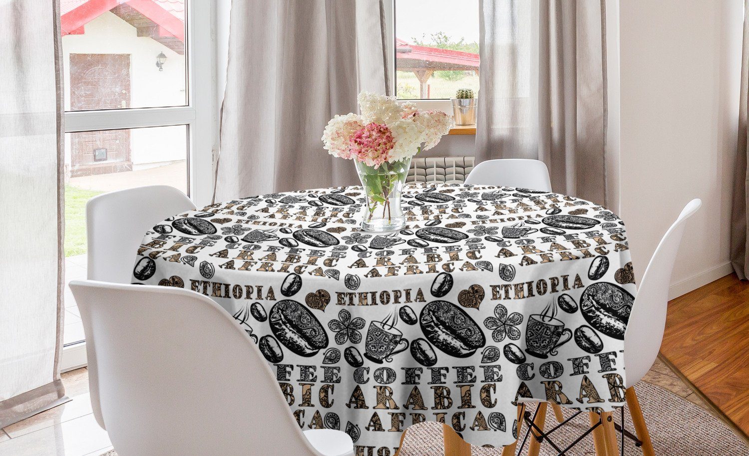 Abakuhaus Tischdecke Kreis Tischdecke Abdeckung für Esszimmer Küche Dekoration, Ethnisch Kaffeebohnen | Tischdecken
