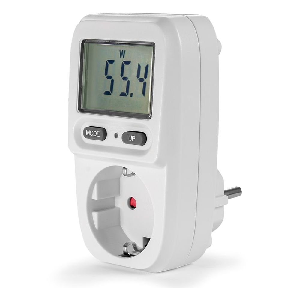 EAXUS Strommessgerät Energiekostenmessgerät Steckdose Strommesser Verbrauchsmessgerät, 1-tlg., bis 3680 Watt, Weiß mit Display