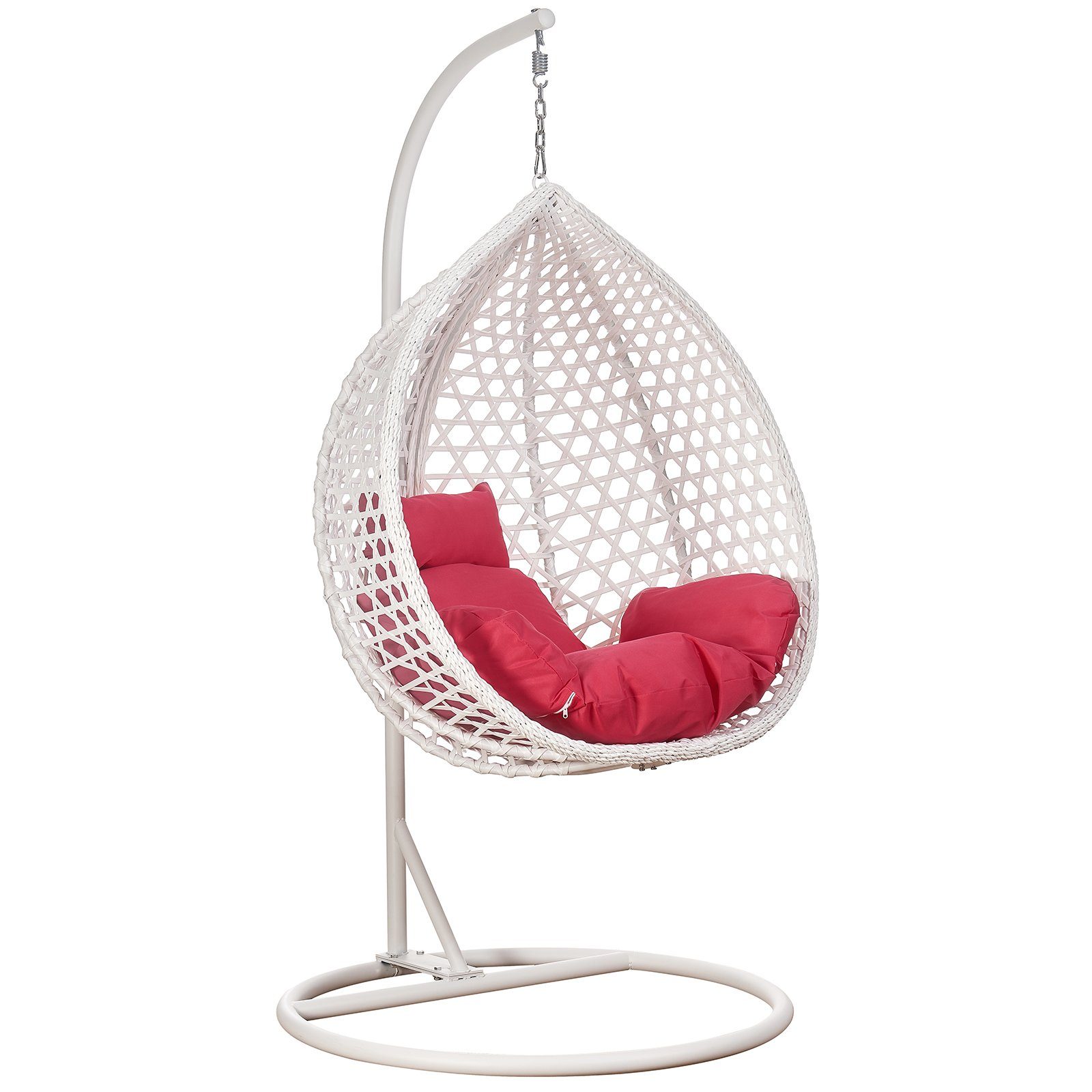 RAMROXX Hängesessel Luxus Style Relaxkissen Gestell Korb Pink mit und Rattan XXL Weiss