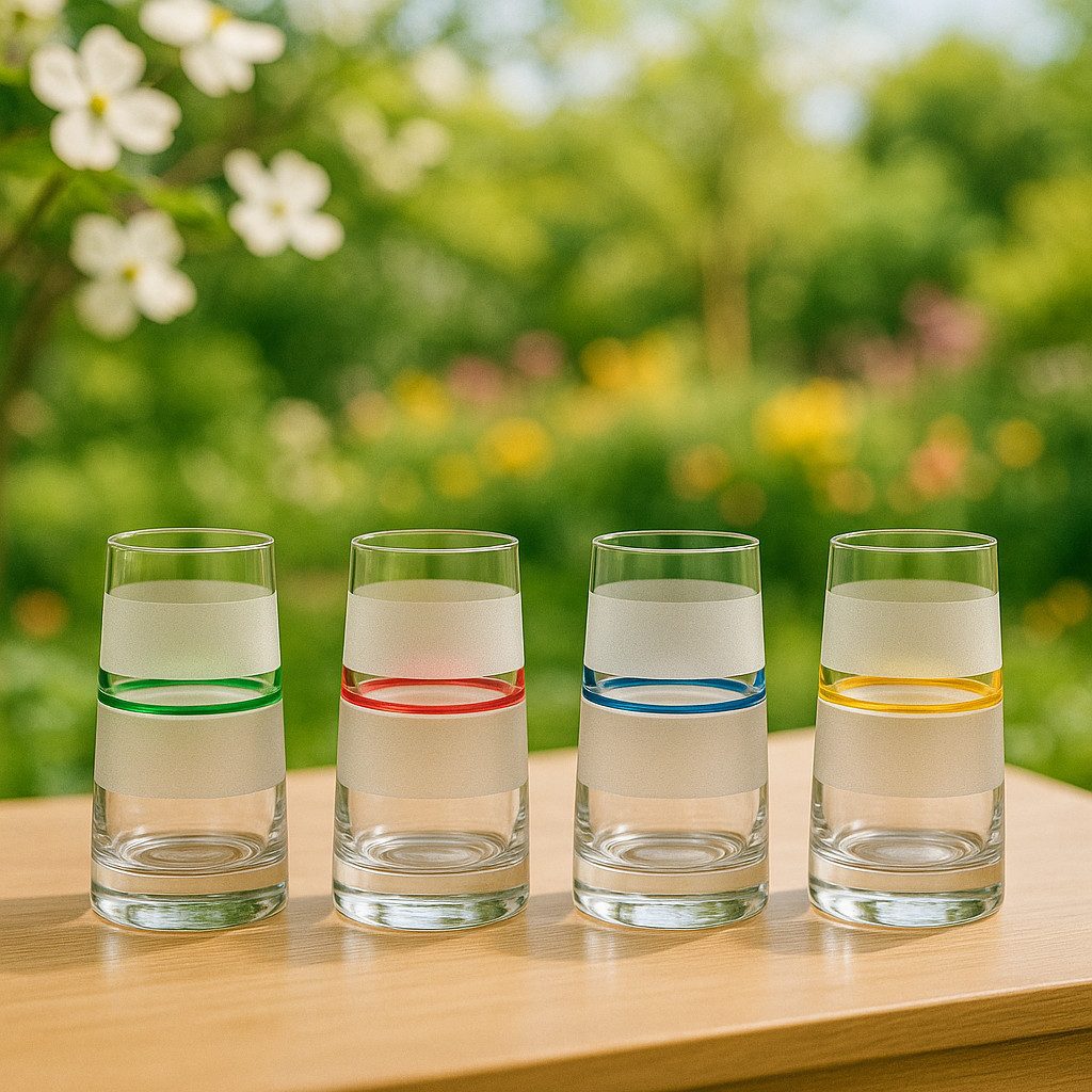 Crystalex Tischvase Vase Stripes Set 4 Stk. 80 mm in vier Farben (Set, 4 St., 4 x Vase), Kristallglas, in vier Farben, matt, 4 kleine Vasen