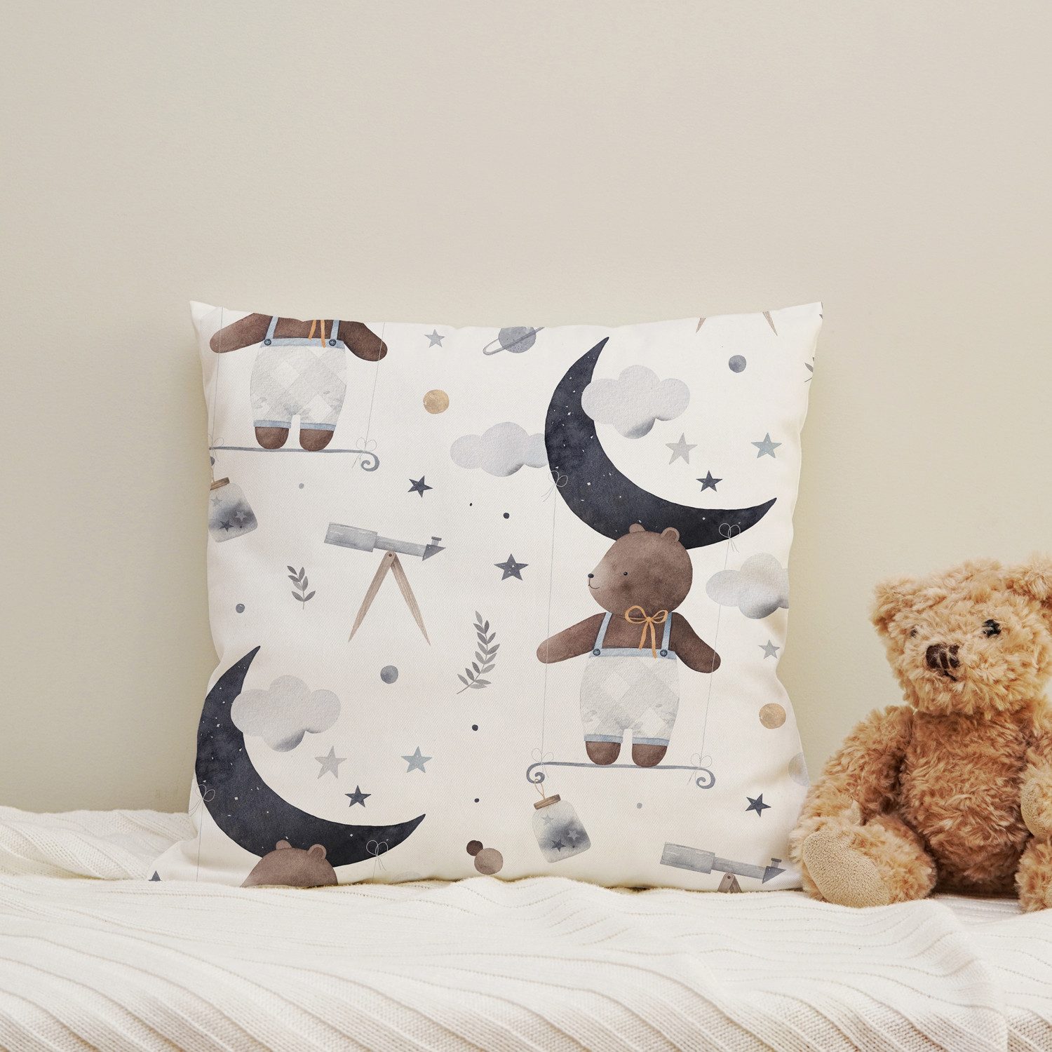 queence Декоративные подушки Bär am Sternenhimmel, Подушкиhülle mit HD Premium Druck, geruchsneutral, 40x40cm