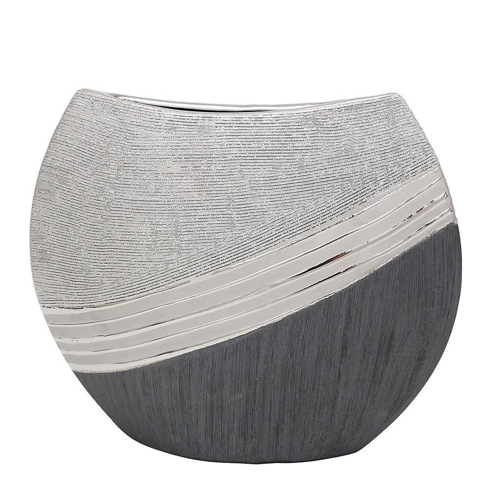 Dekohelden24 Dekovase Edle moderne Deko Designer Keramik Vase in silber-grau., Maße L / B / H: 19 x 6 x 14 cm.
