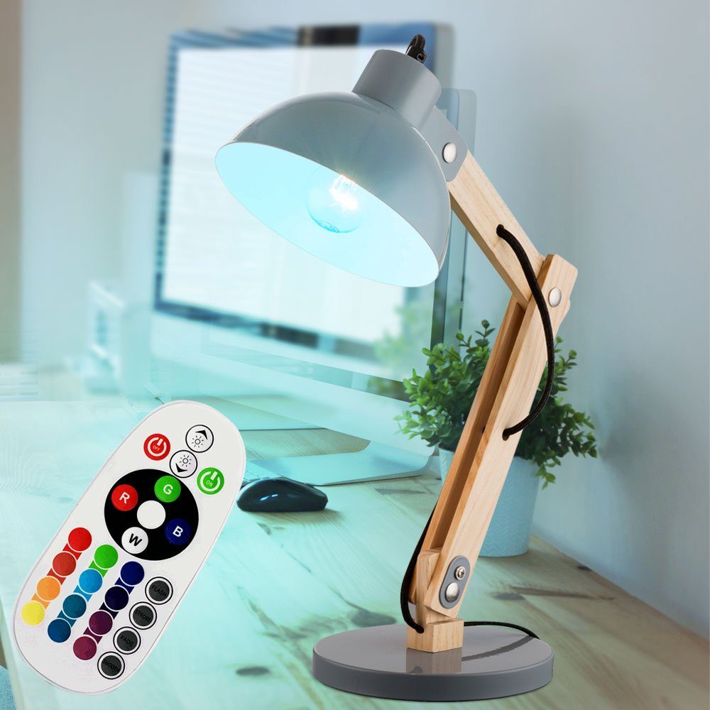 Holz mit Warmweiß, Tischleuchte dimmbar etc-shop LED Leuchtmittel Fernbedienung Schreibtischlampe, LED inklusive, Farbwechsel, Nachttischleuchte