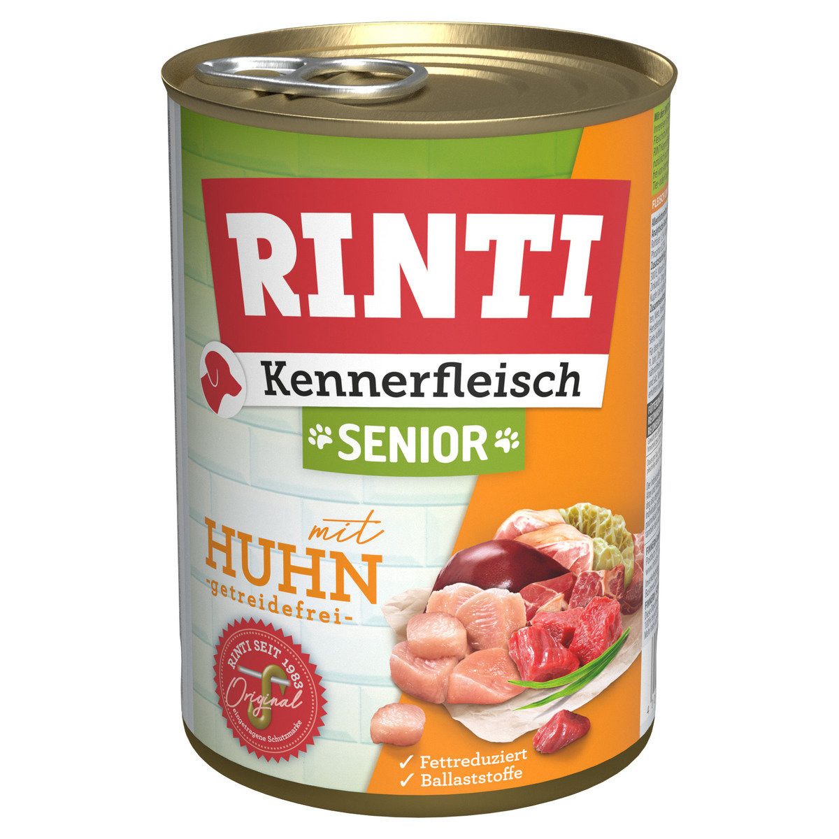 Rinti Kennerfleisch Senior mit Huhn 400 g - 12 Stück, Nassfutter für: Hund