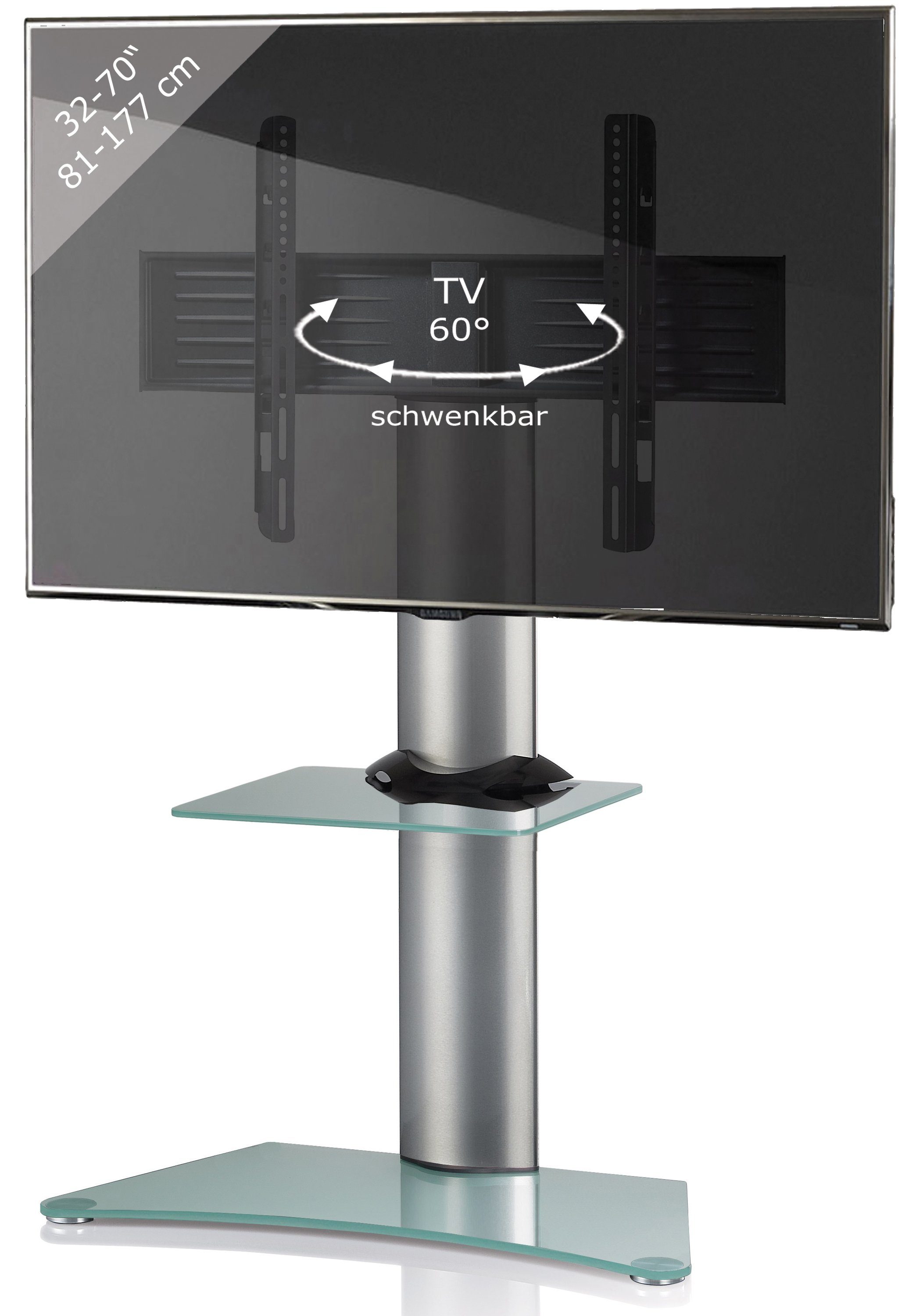 Alu (1-tlg) VCM Z TV-Ständer, Zental TV Mattglas Fernseh Rack Ständer Glas Standfuß