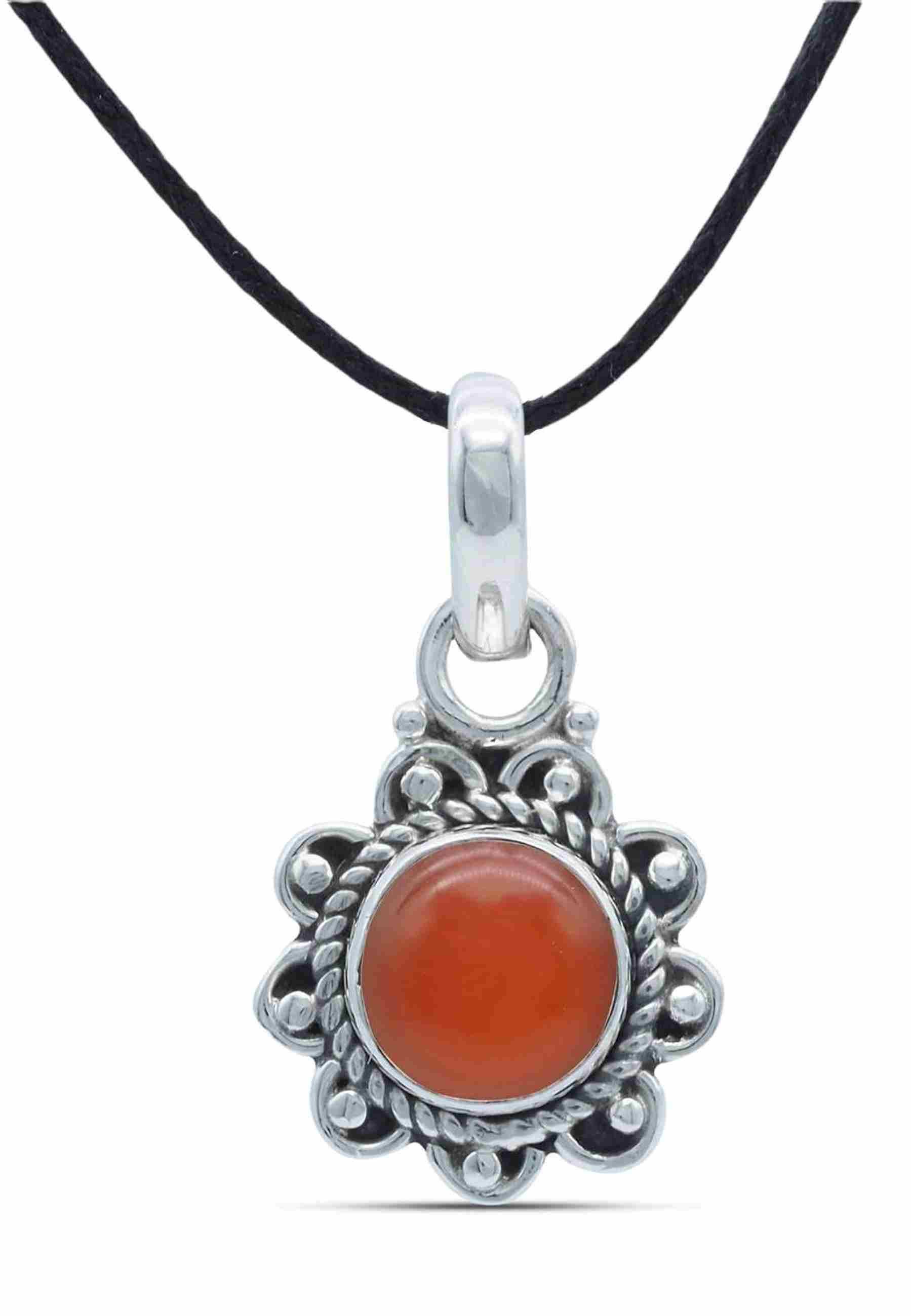 mantraroma Кулоны JORO aus 925 Silber mit Karneol (Kettenanhänger am Baumwollband im Schmuckbeutel), 925 Sterling Silber Кулоны für Damen