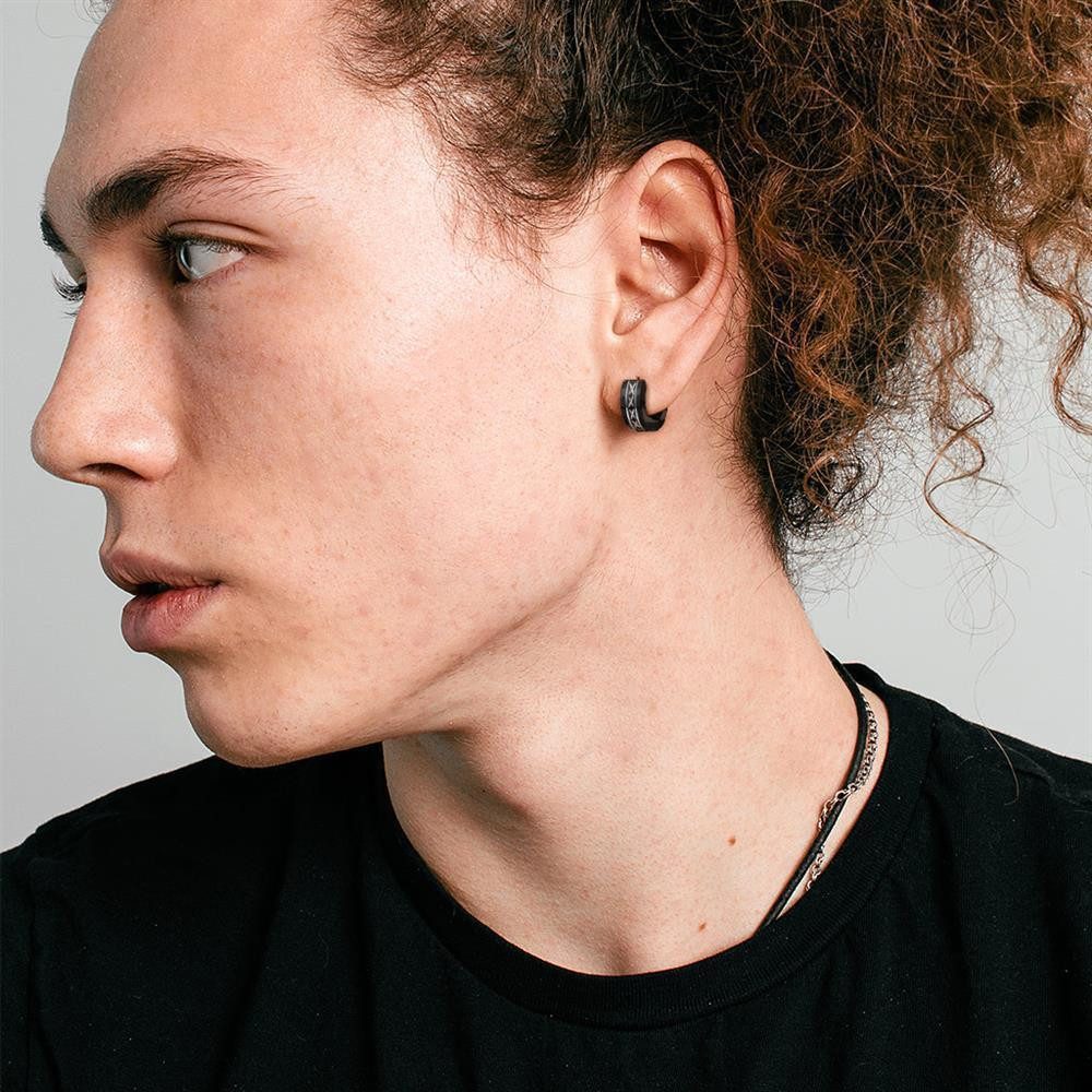 BUNGSA Creolen-Set Creolen schwarz mit gelasertem Dia-Cut Design aus Edelstahl Unisex (1 Paar (2 Stück), 2-tlg), Ohrschmuck Ohrringe