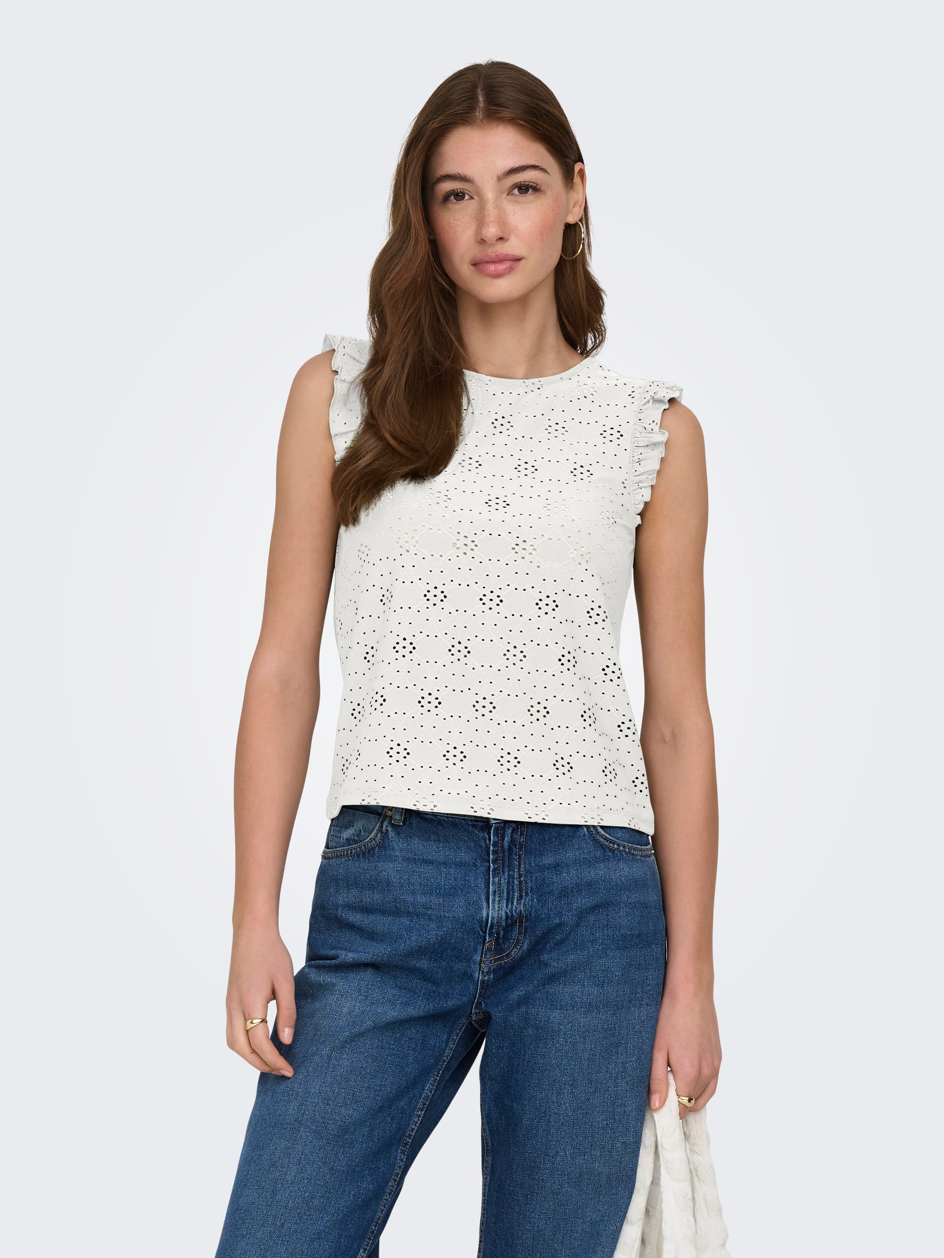 ONLY Shirttop ONLSMILLA S/L FRILL TOP JRS Materialmix, regular fit, Rundhals