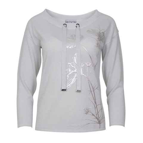 Passioni Langarmshirt Langarm-Shirt mit Silberdruck mit Glanz und Silberdruck