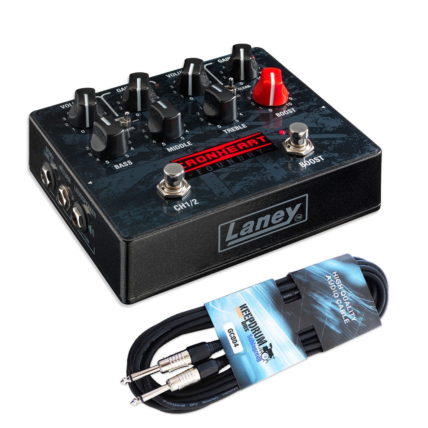 Laney Laney Gitarren-Verstärker Iron Heart Foundry Loudpedal mit Kabel Verstärker (Anzahl Kanäle: 2, 60 W, Vorteils-Set mit Klinkenkabel)